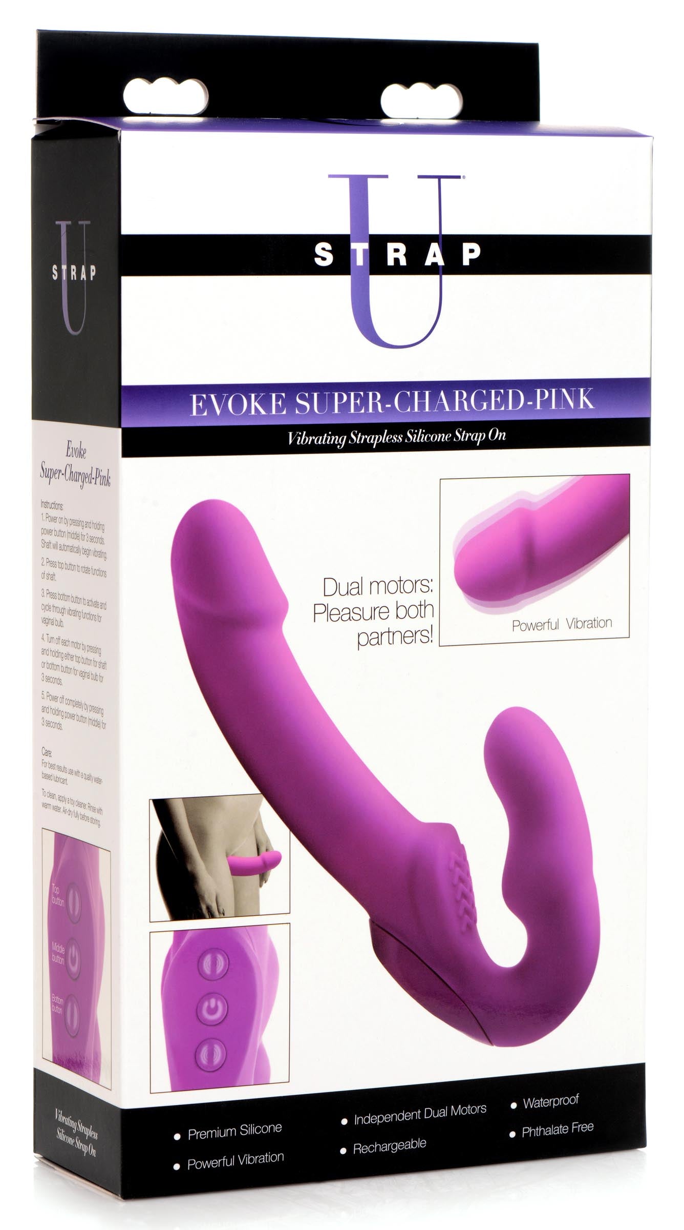 Evoke Rechargeable Vibrating Silicone Strapless Strap On - Pink - UABDSM