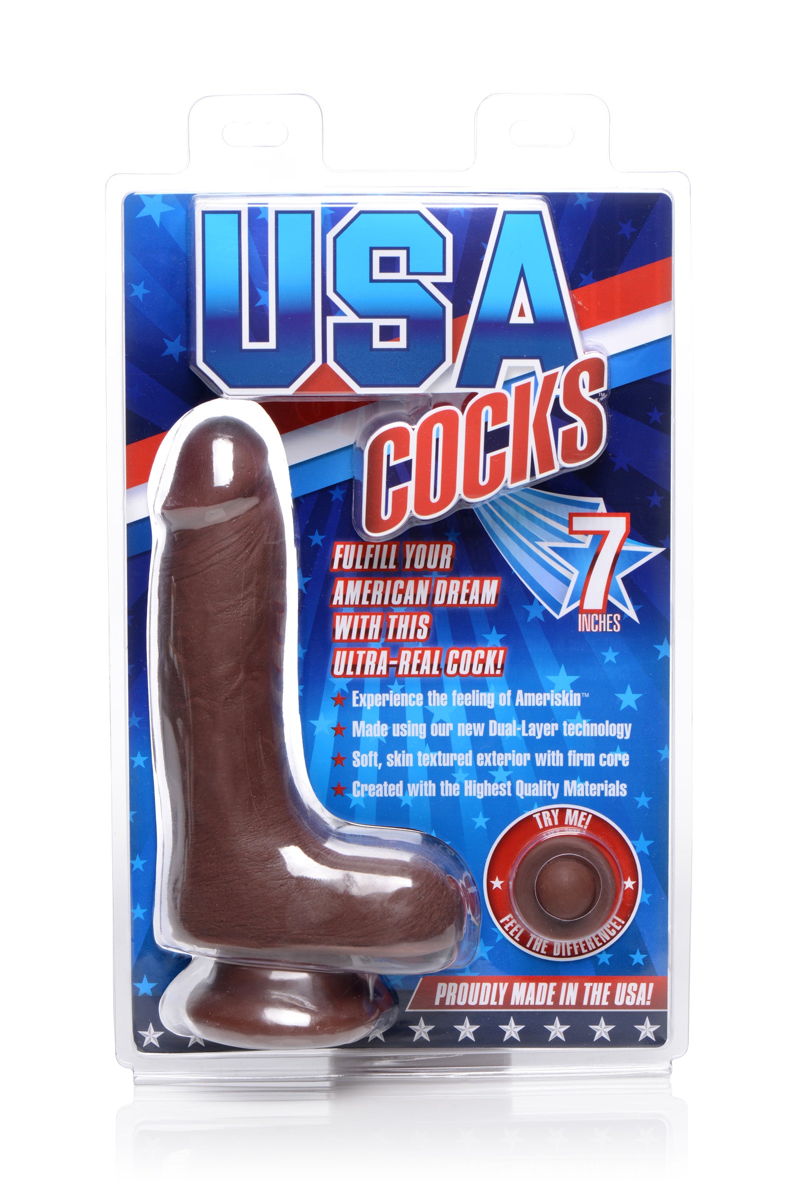 7 Inch Ultra Real Dual Layer Suction Cup Dildo- Dark Skin Tone - UABDSM