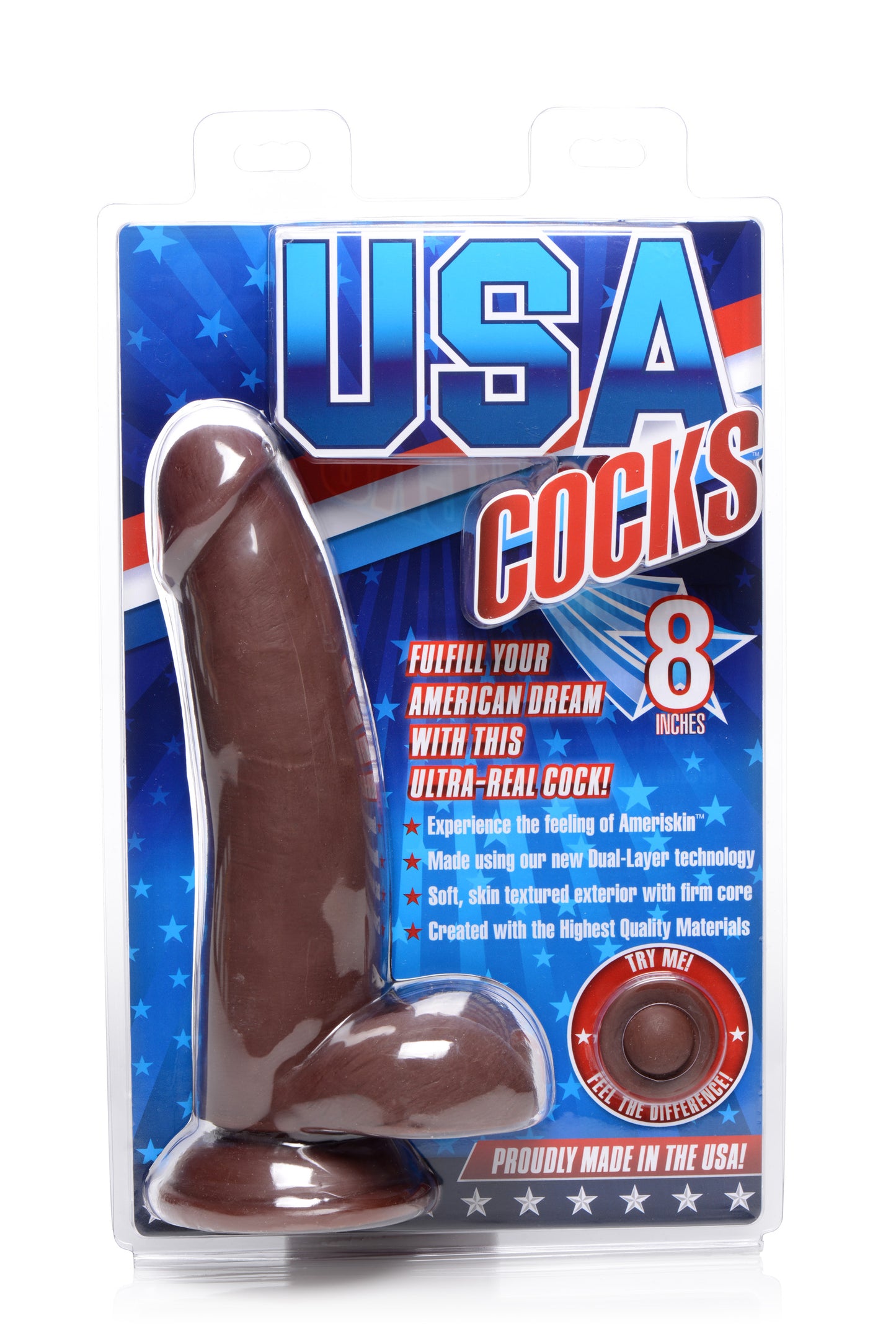 8 Inch Ultra Real Dual Layer Suction Cup Dildo- Dark Skin Tone - UABDSM