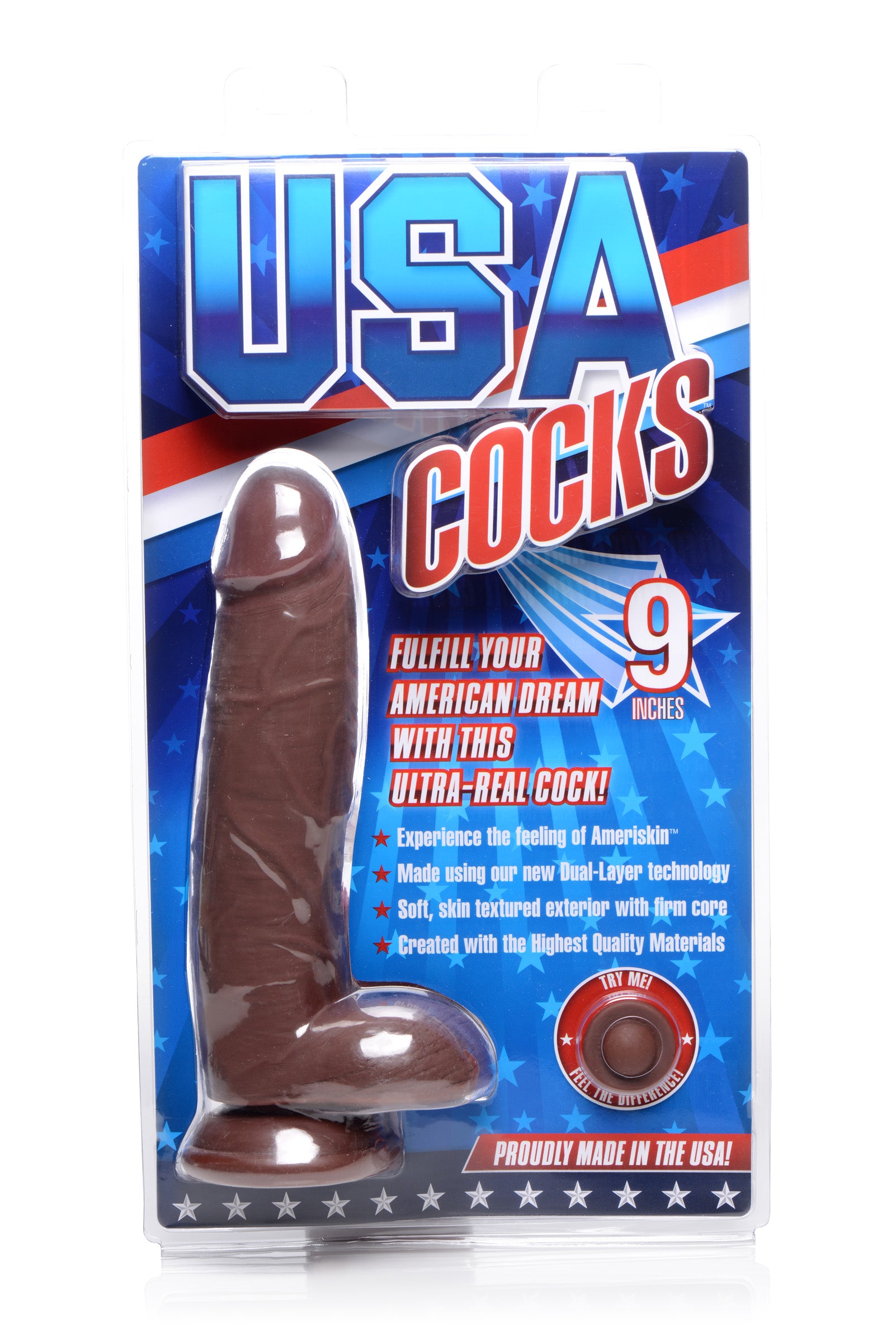 9 Inch Ultra Real Dual Layer Suction Cup Dildo- Dark Skin Tone - UABDSM