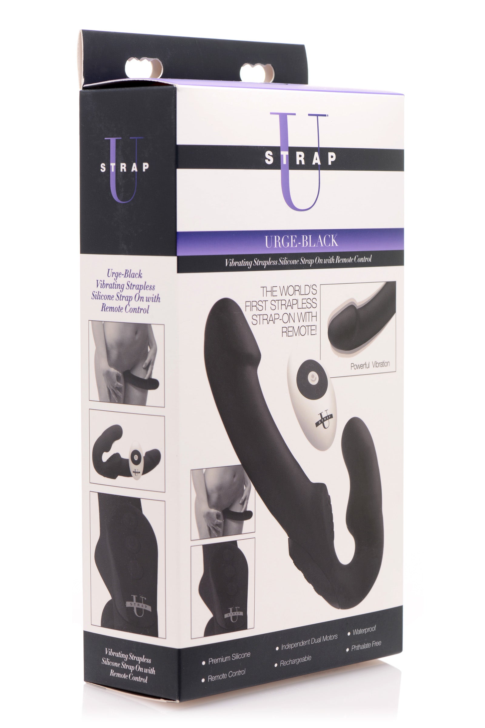 Urge Silicone Strapless Strap On With Remote- Black - UABDSM