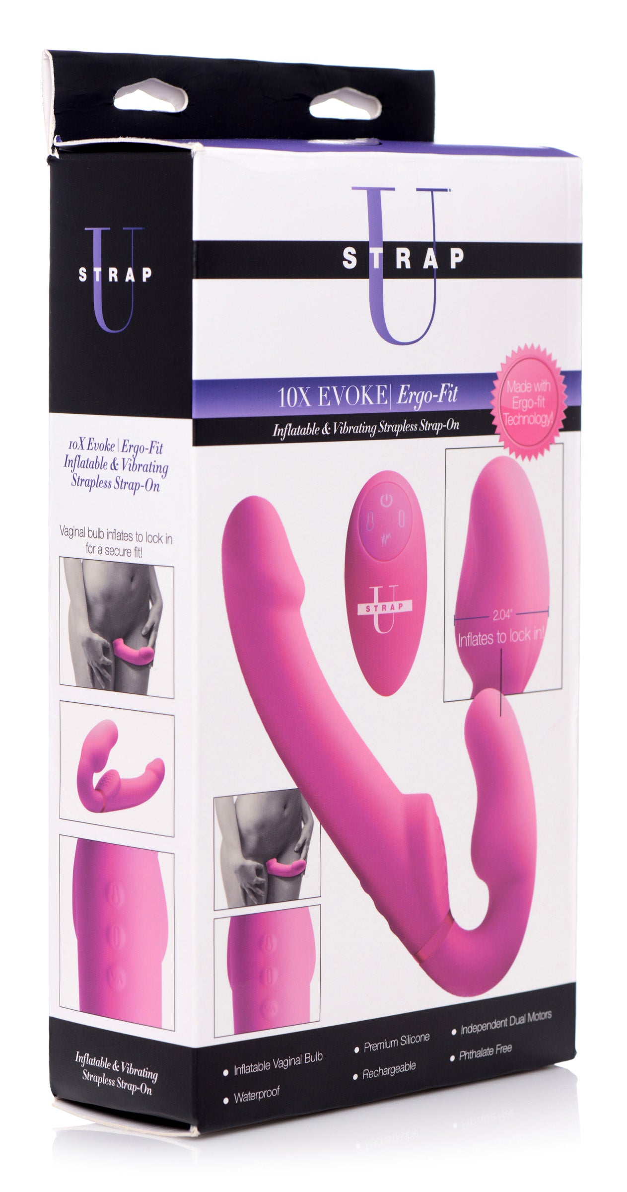 Worlds First Remote Control Inflatable Vibrating Silicone Ergo Fit Strapless Strap-On - UABDSM