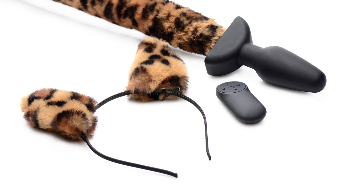Remote Control Wagging Leopard Tail Anal Plug and Ears Set - UABDSM