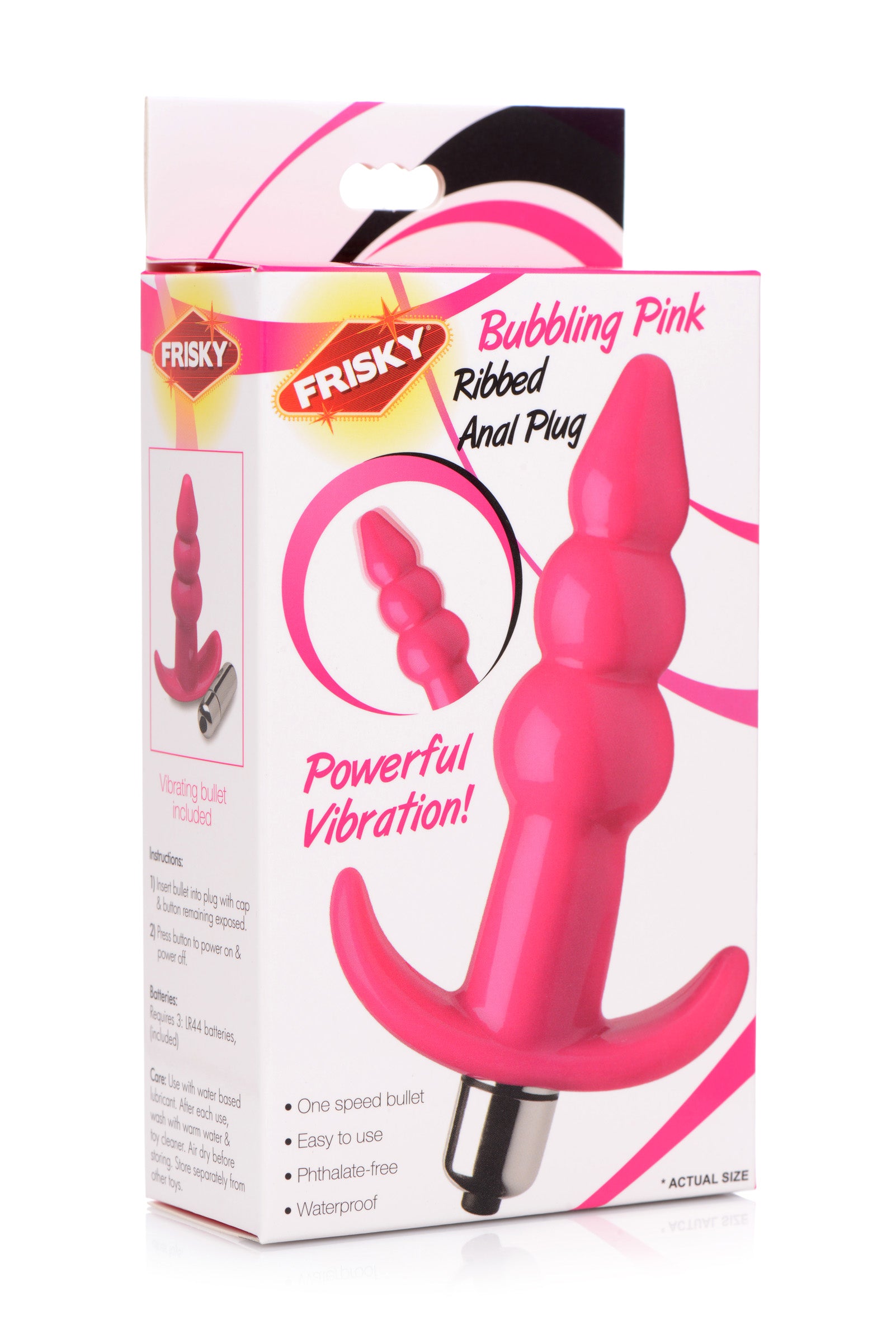 Ribbed Vibrating Butt Plug - Pink - UABDSM