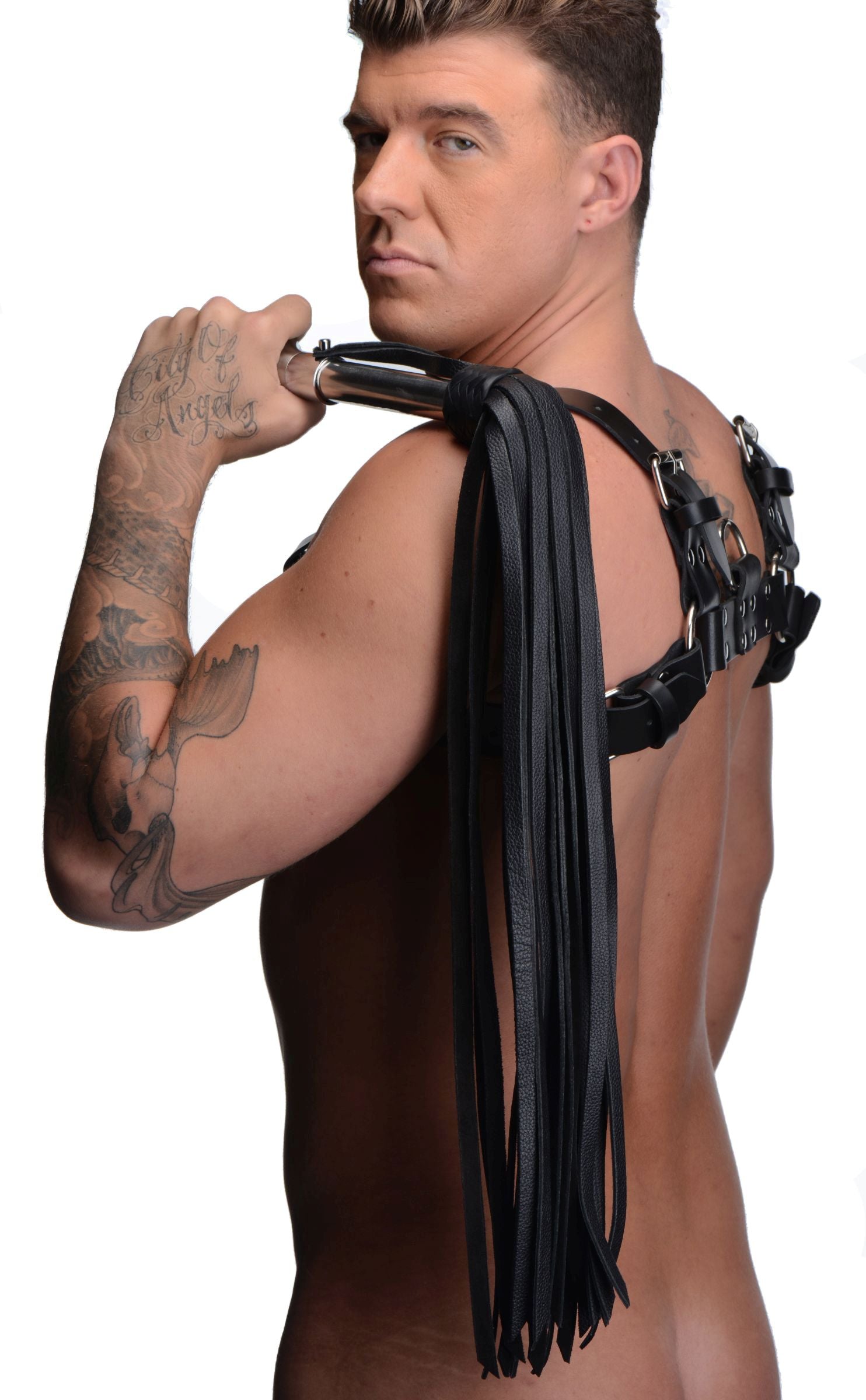 Leather Flogger with Stainless Steel Handle - UABDSM