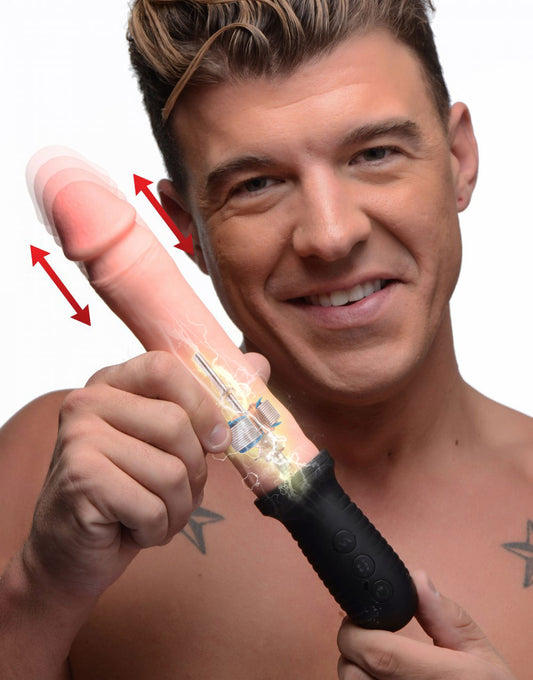 8X Auto Pounder Vibrating and Thrusting Dildo with Handle - Beige - UABDSM