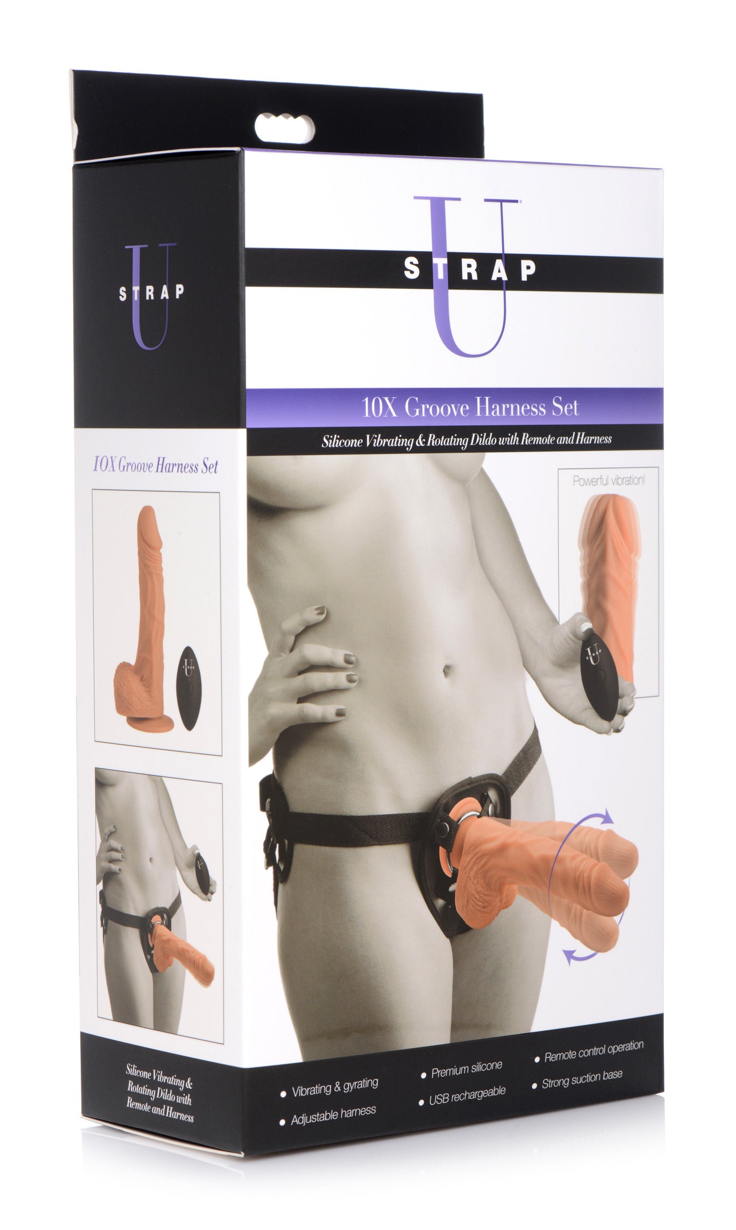 10X Groove Harness with Vibrating and Rotating Silicone Dildo - UABDSM