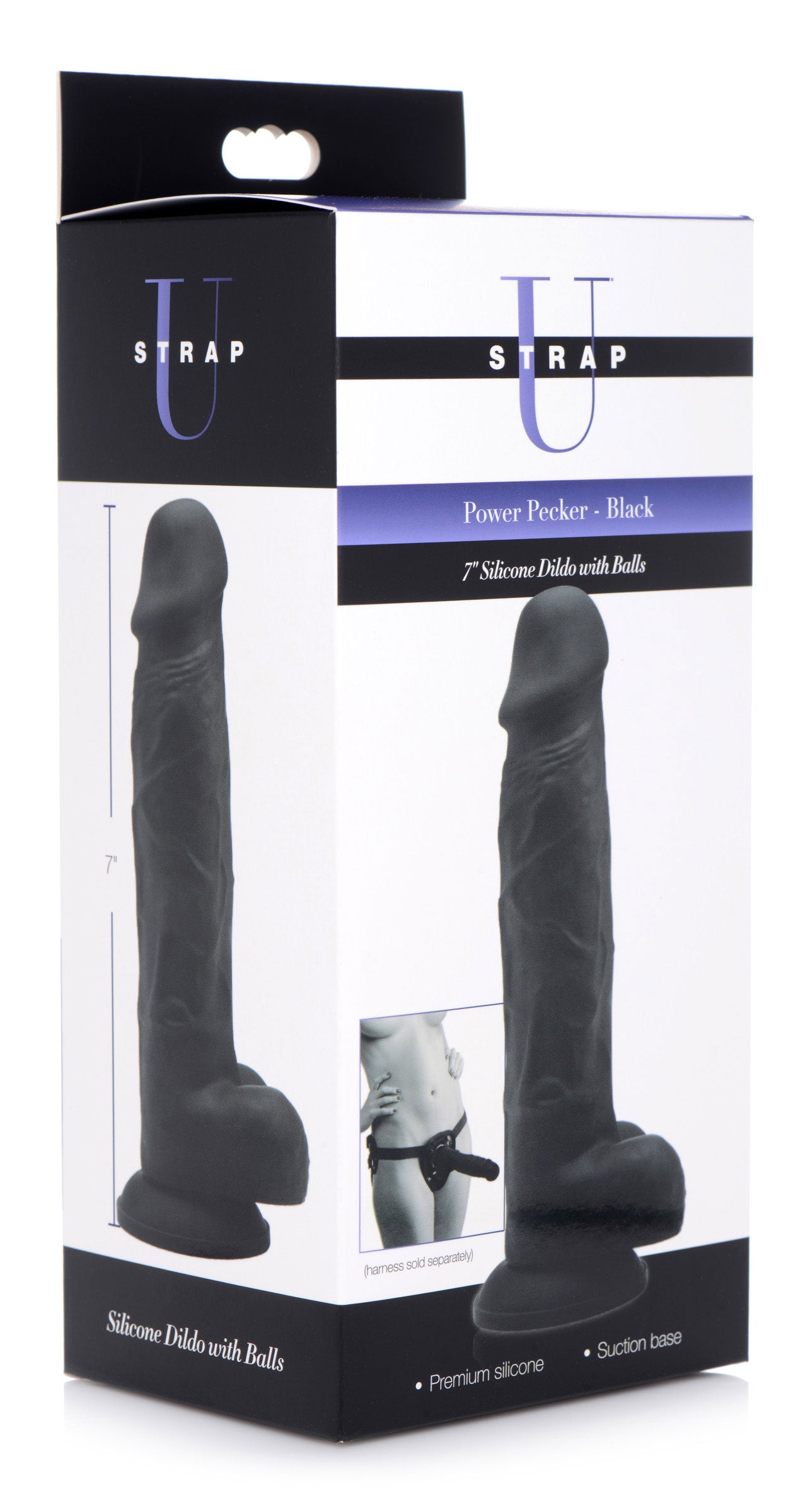 Power Pecker 7 Inch Silicone Dildo with Balls - Black - UABDSM