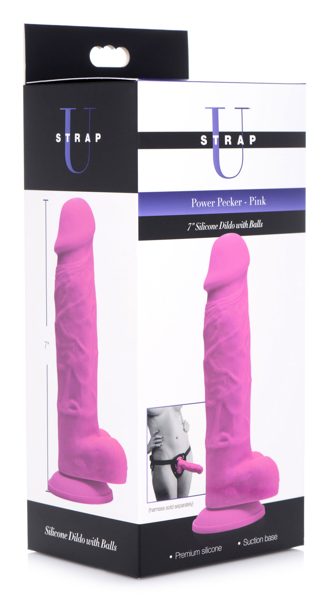 Power Pecker 7 Inch Silicone Dildo with Balls - Pink - UABDSM