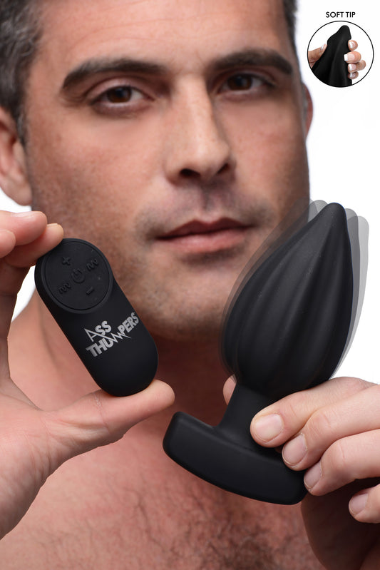 The Assterisk 10X Ribbed Silicone Remote Control Vibrating Butt Plug - UABDSM