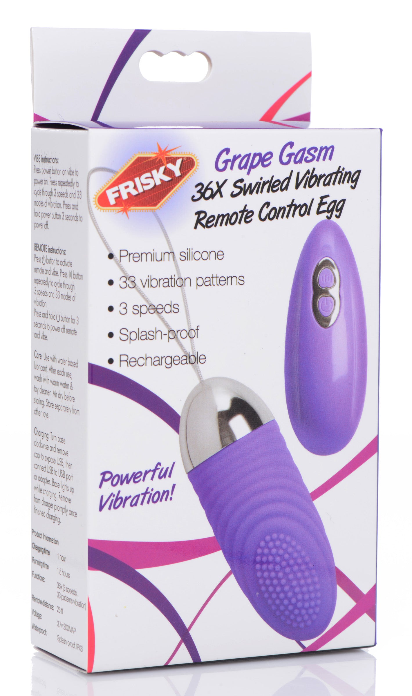 Grape Gasm 36X Swirled Vibrating Remote Control Egg - UABDSM