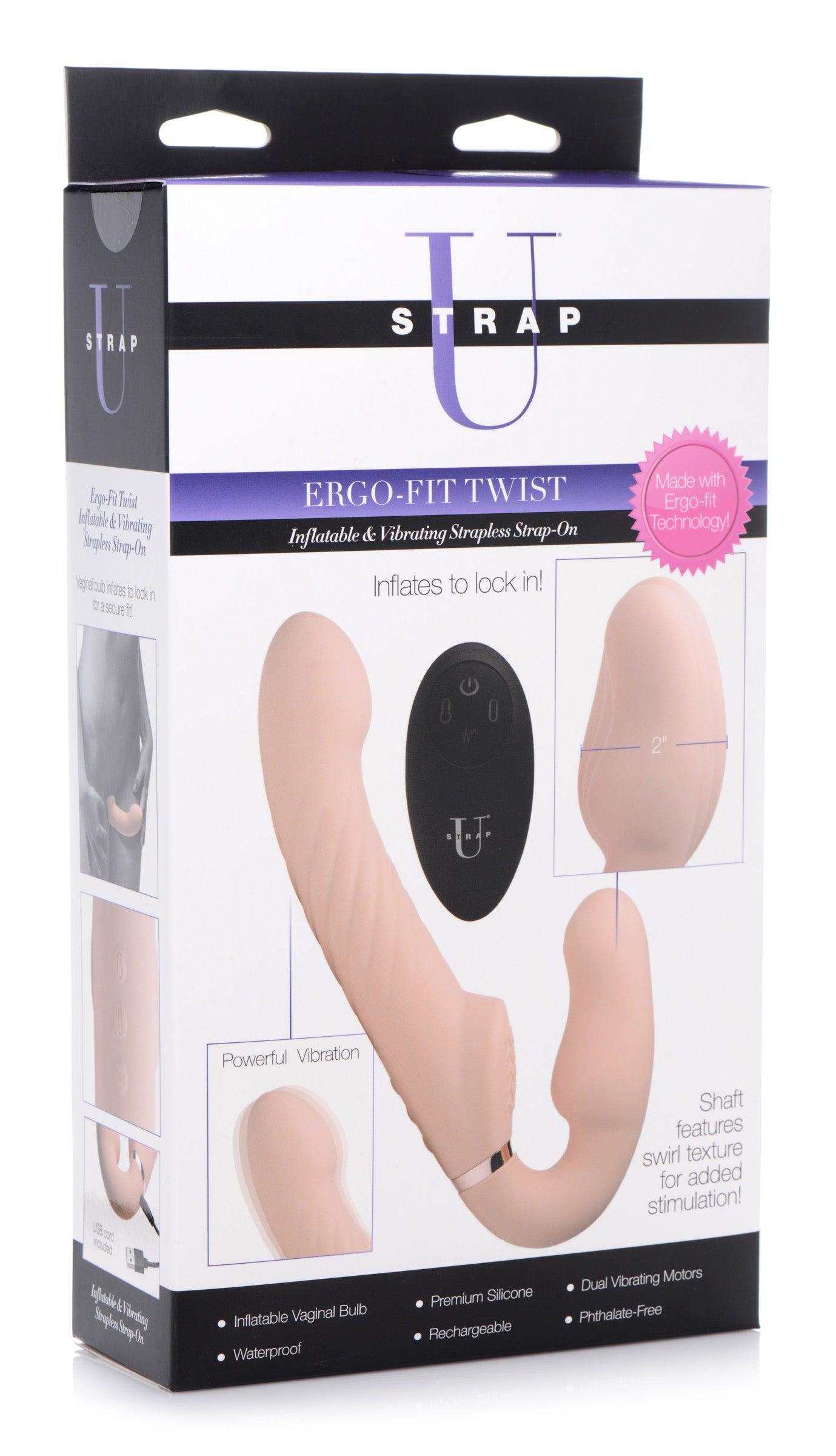 Ergo-Fit Twist Inflatable Vibrating Silicone Strapless Strap-on - Beige - UABDSM