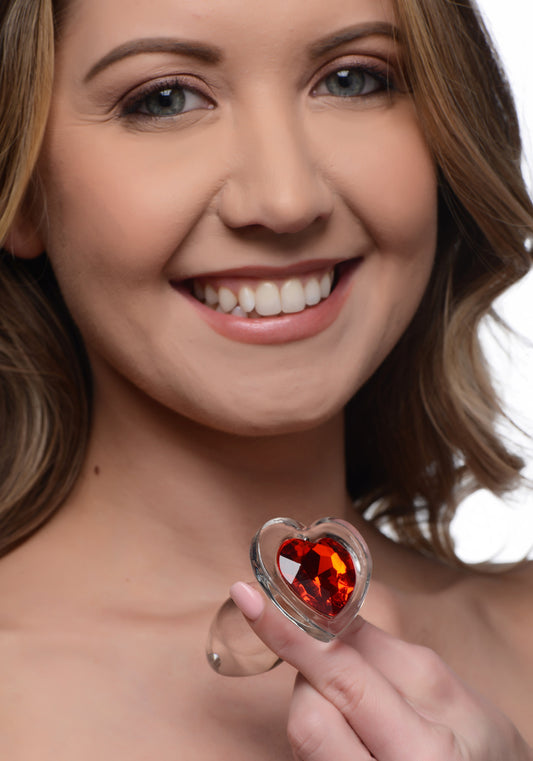 Red Heart Gem Glass Anal Plug - Small - UABDSM