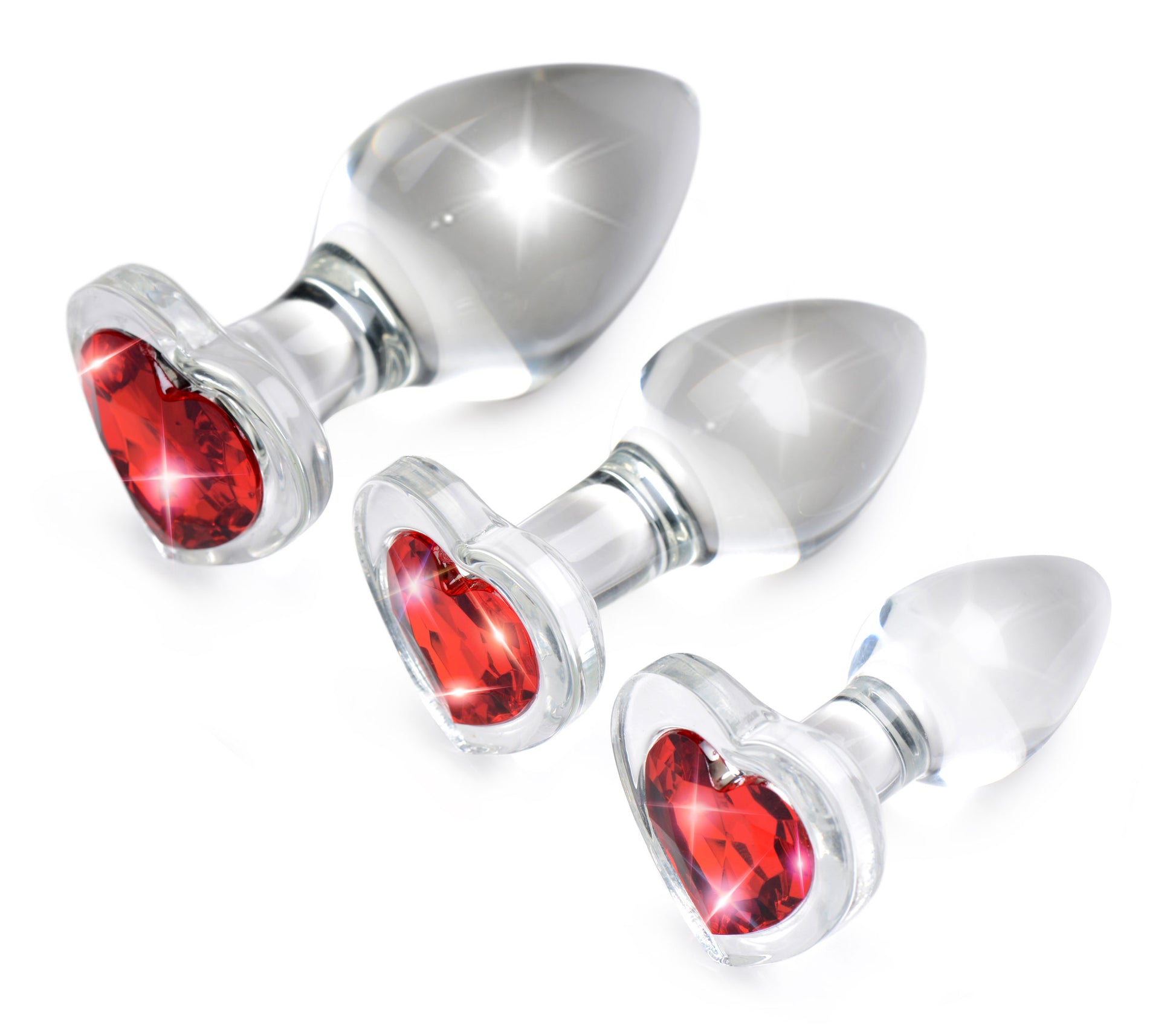 Red Heart Gem Glass Anal Plug Set - UABDSM