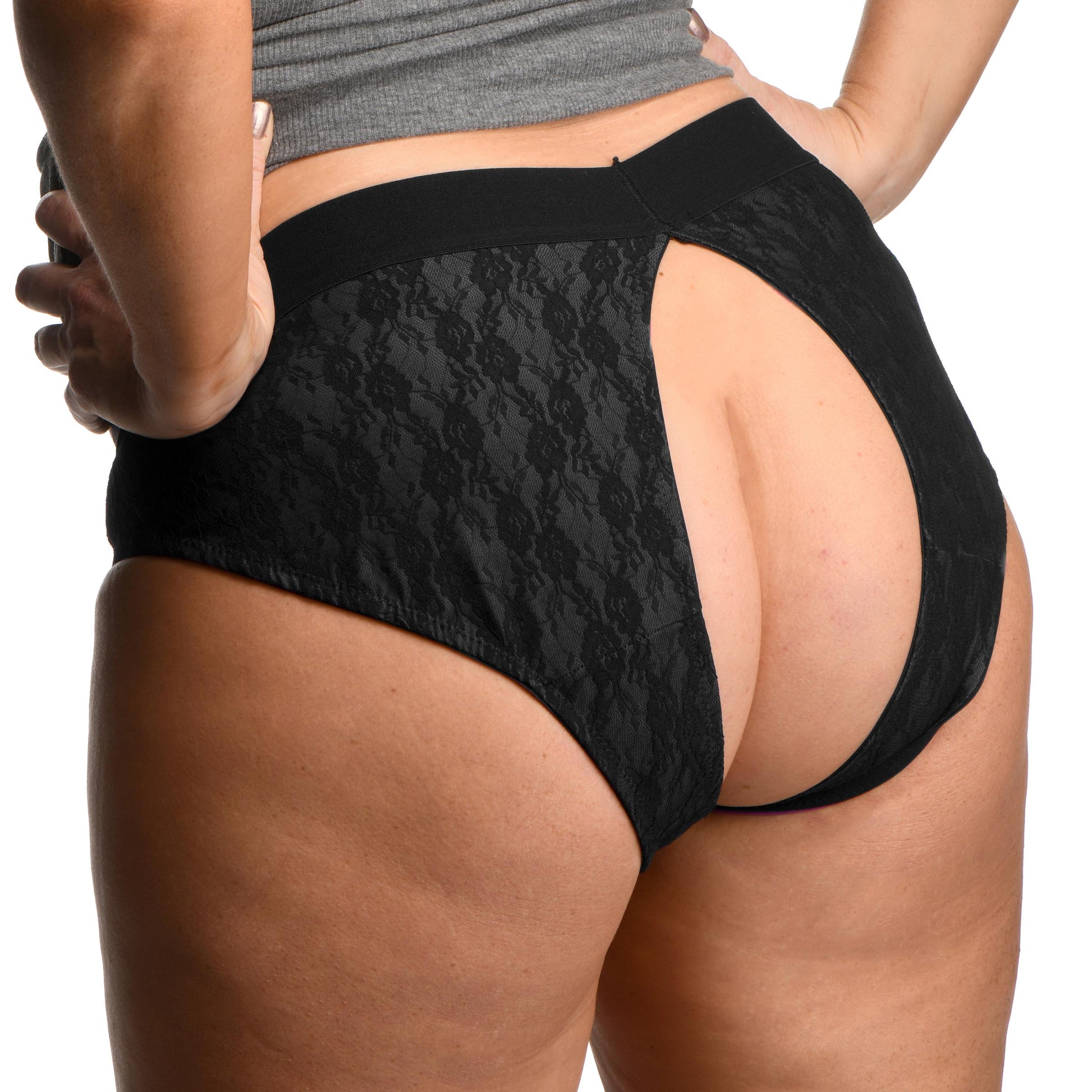 Lace Envy Black Crotchless Panty Harness - 2XL - UABDSM