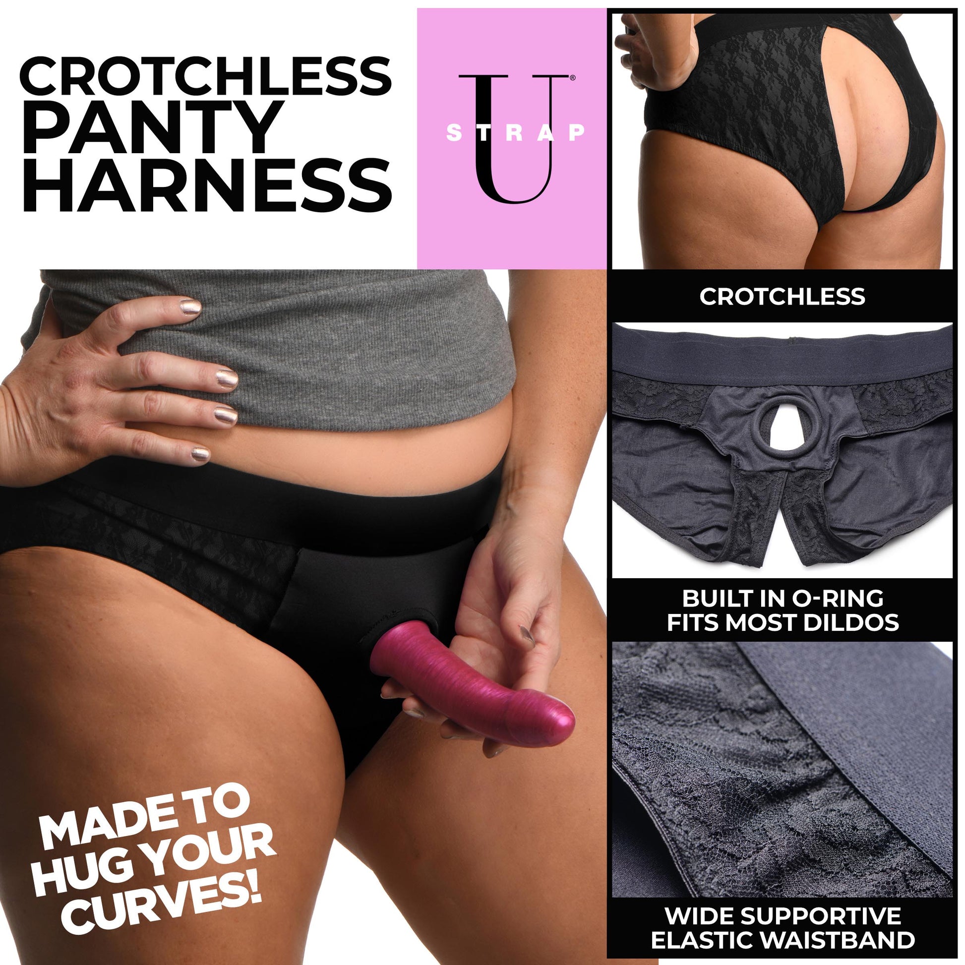Lace Envy Black Crotchless Panty Harness - 2XL - UABDSM
