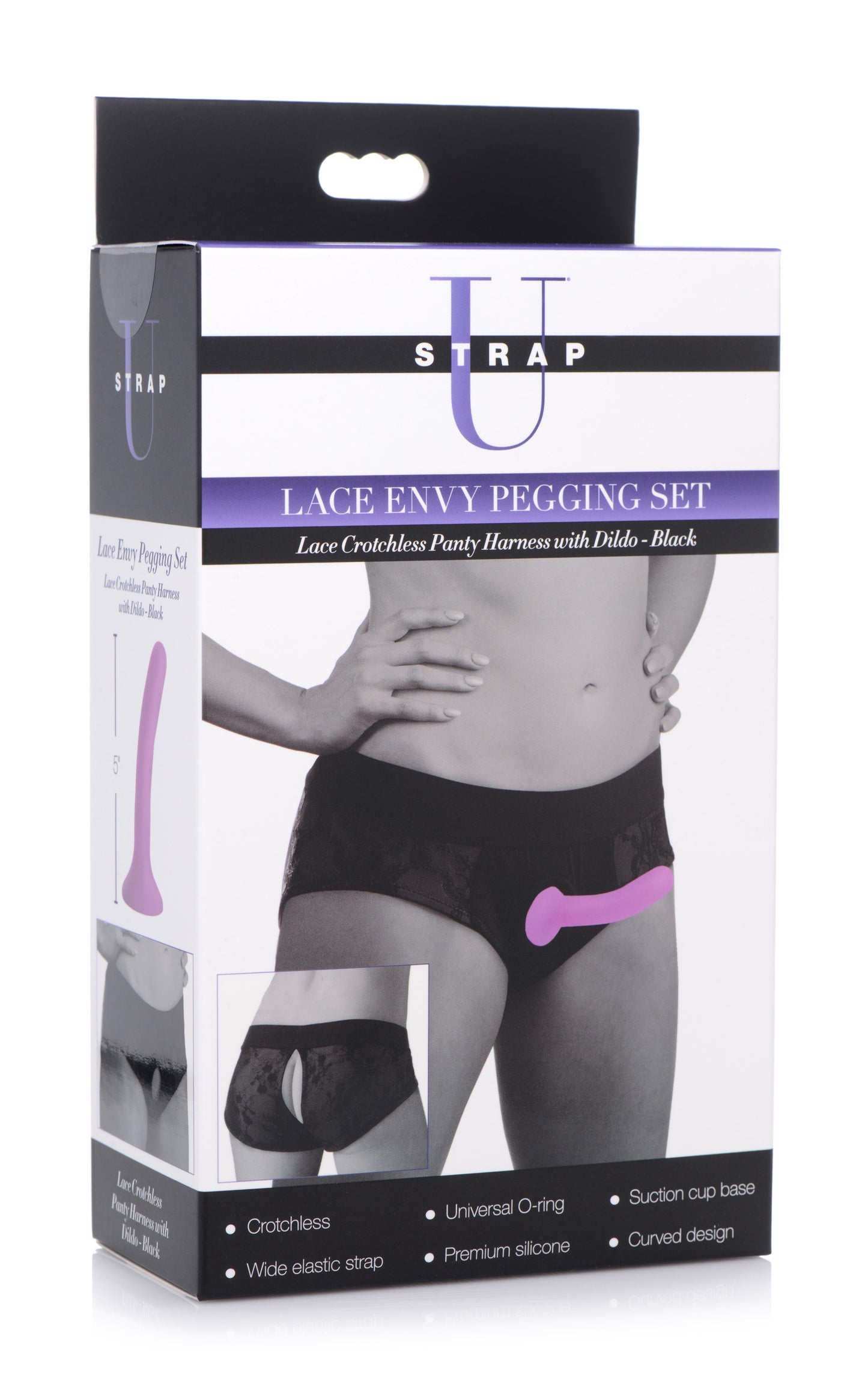 Lace Envy Black Pegging Set with Lace Crotchless Panty Harness and Dildo - L-XL - UABDSM