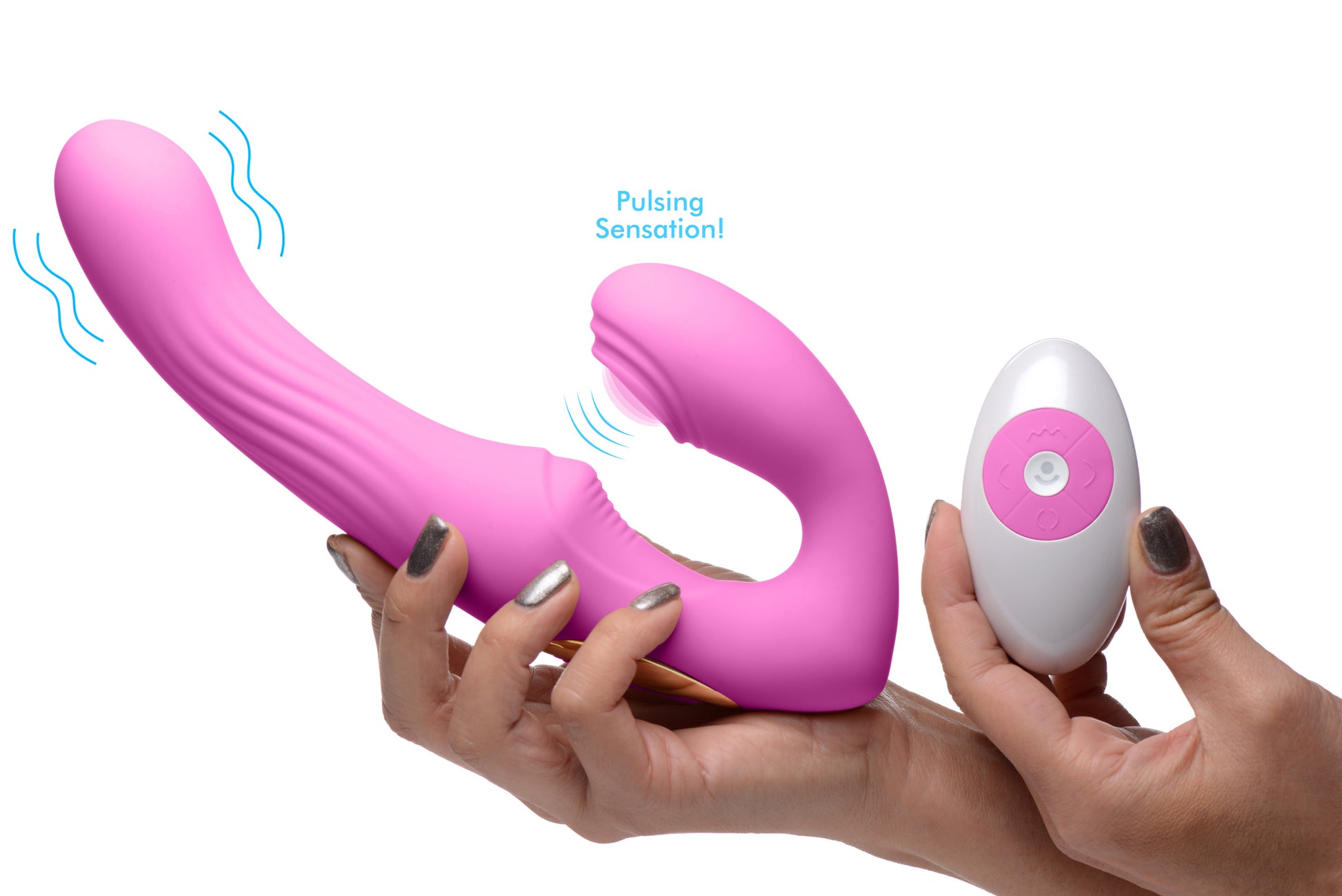 15X U-Pulse Silicone Pulsating and Vibrating Strapless Strap-on with Remote - Pink - UABDSM