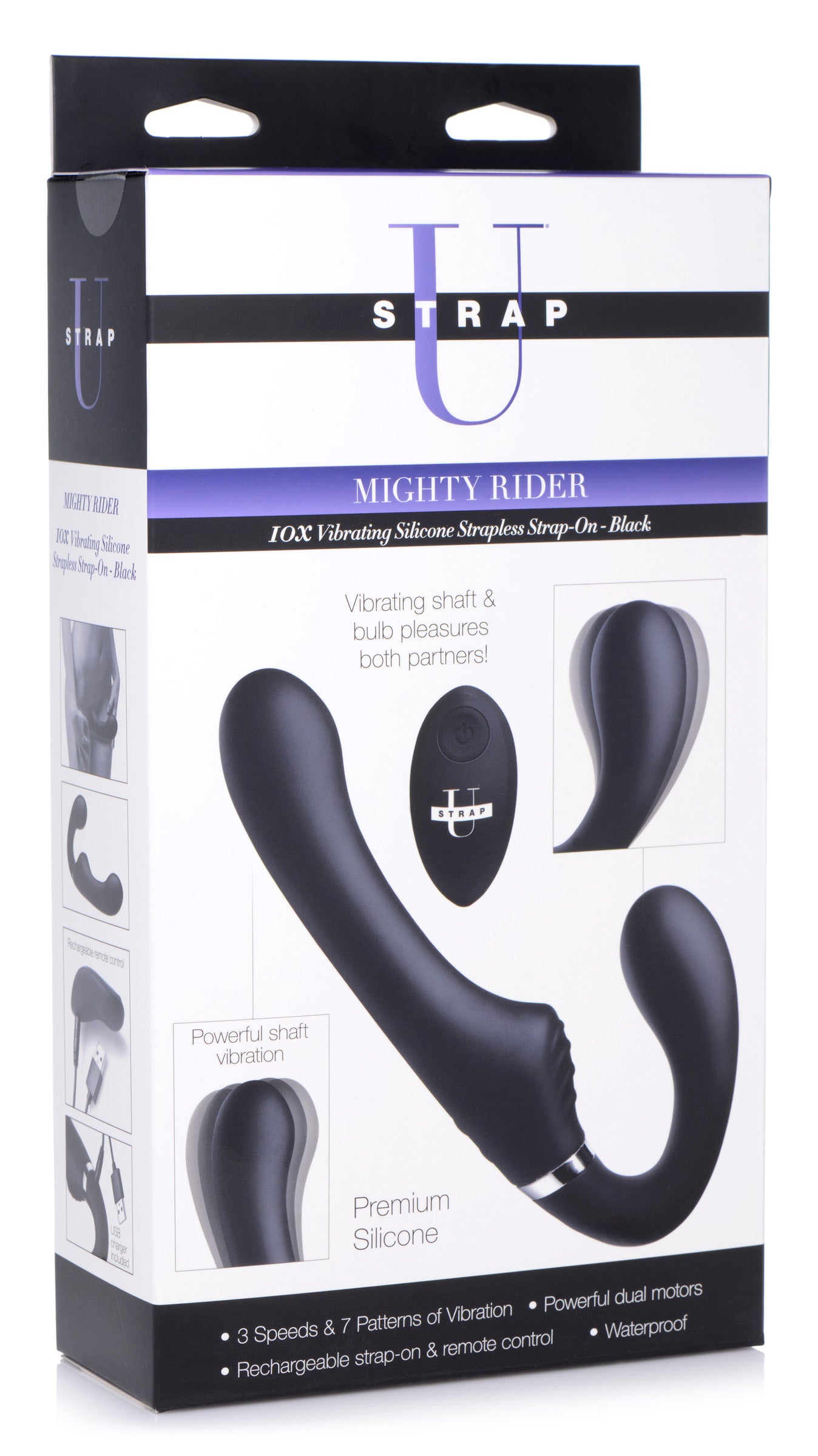 10X Vibrating Silicone Strapless Strap-on - Black - UABDSM