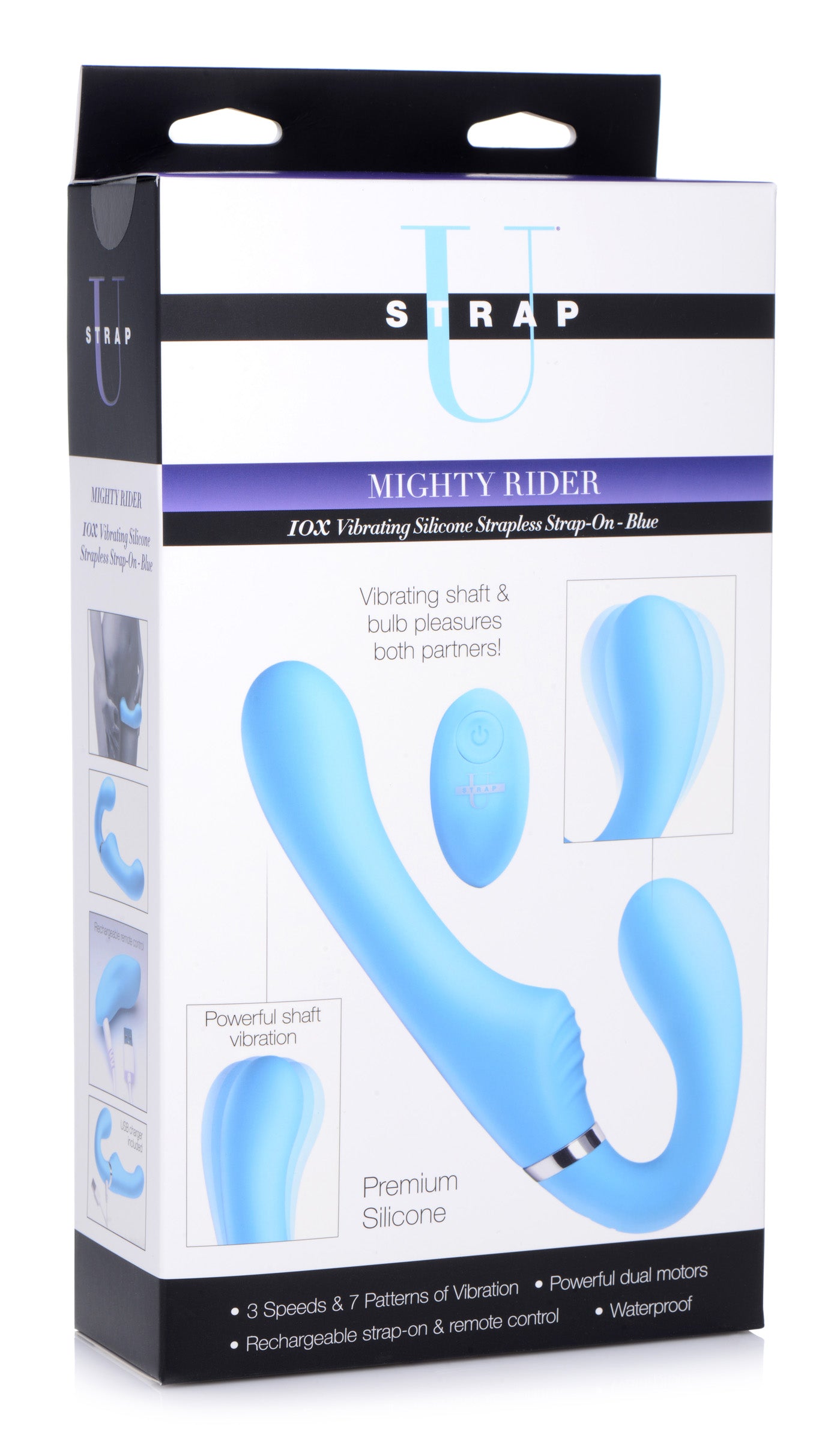 10X Vibrating Silicone Strapless Strap-on - Blue - UABDSM