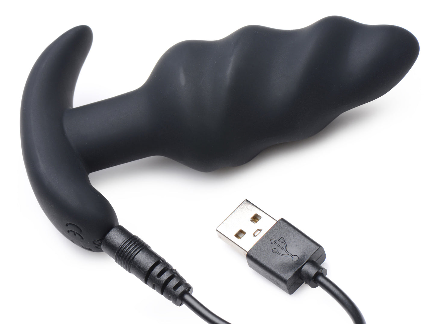 Remote Control 21X Vibrating Silicone Swirl Butt Plug - Black - UABDSM