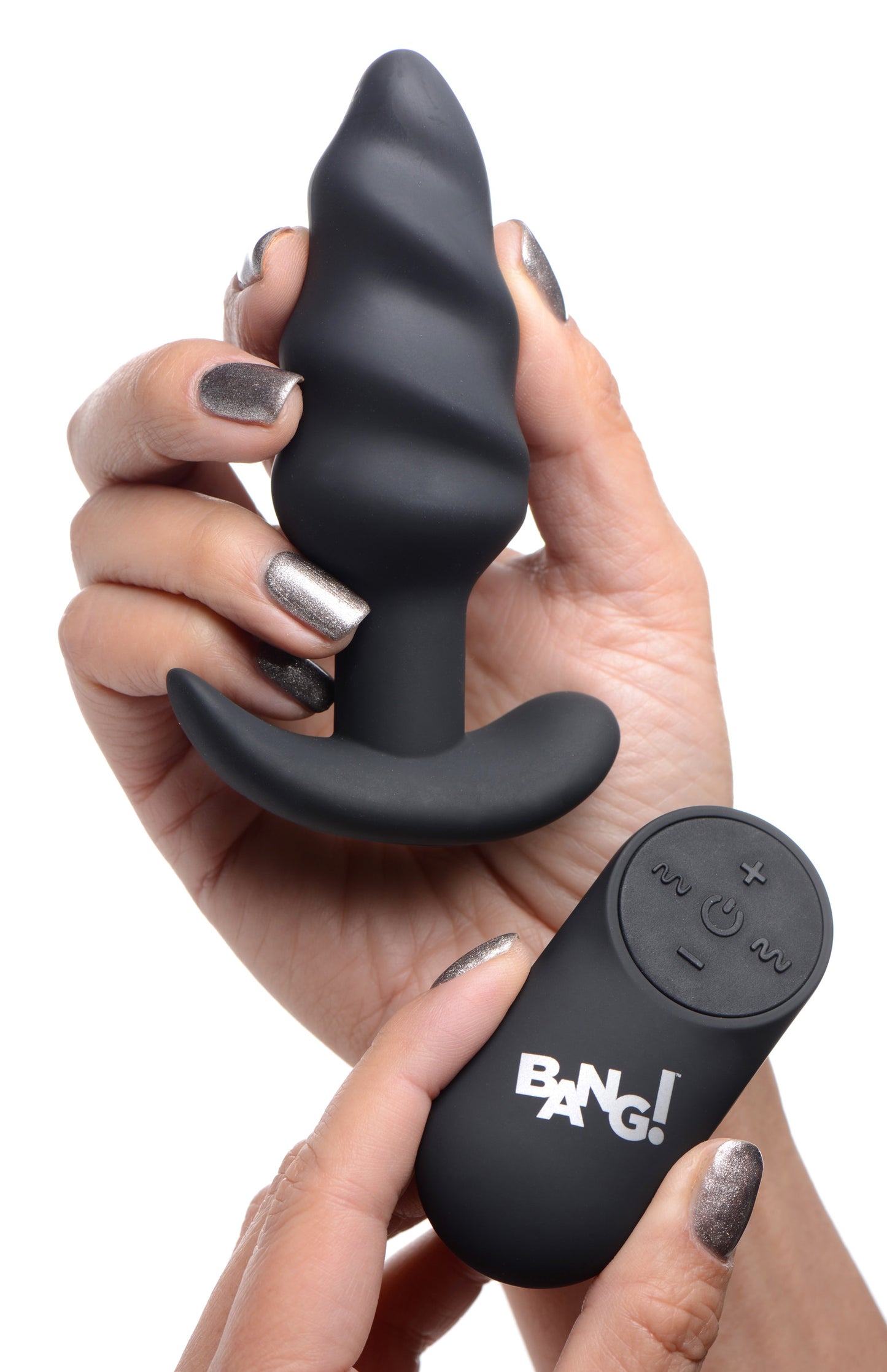 Remote Control 21X Vibrating Silicone Swirl Butt Plug - Black - UABDSM