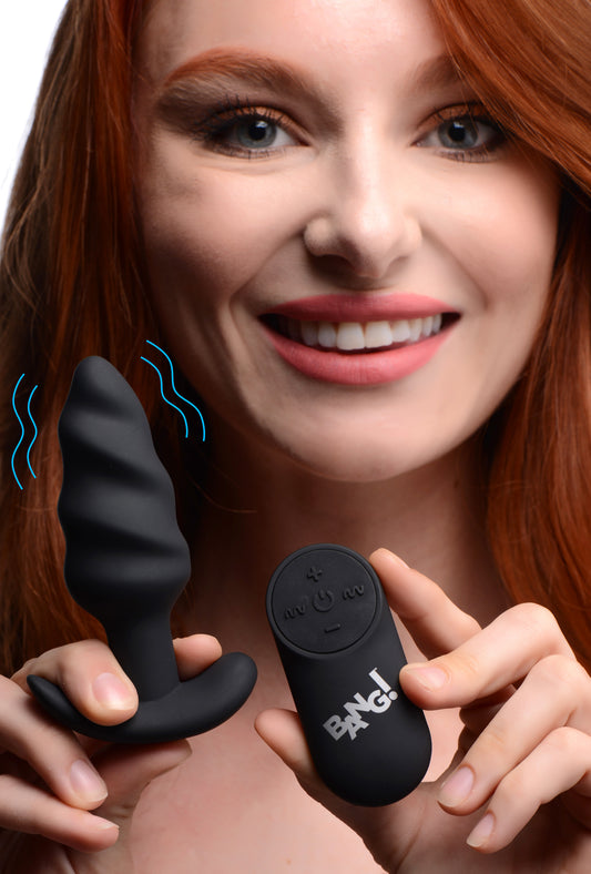 Remote Control 21X Vibrating Silicone Swirl Butt Plug - Black - UABDSM