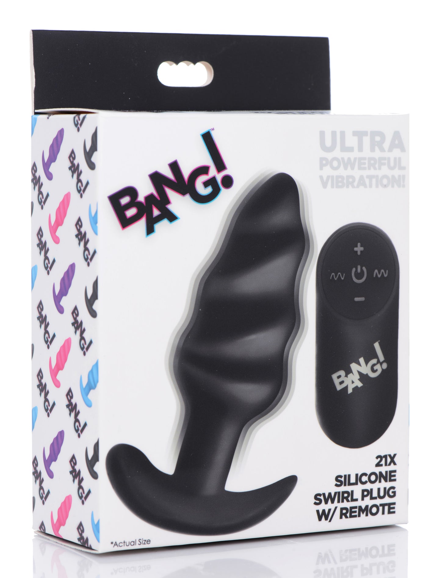 Remote Control 21X Vibrating Silicone Swirl Butt Plug - Black - UABDSM