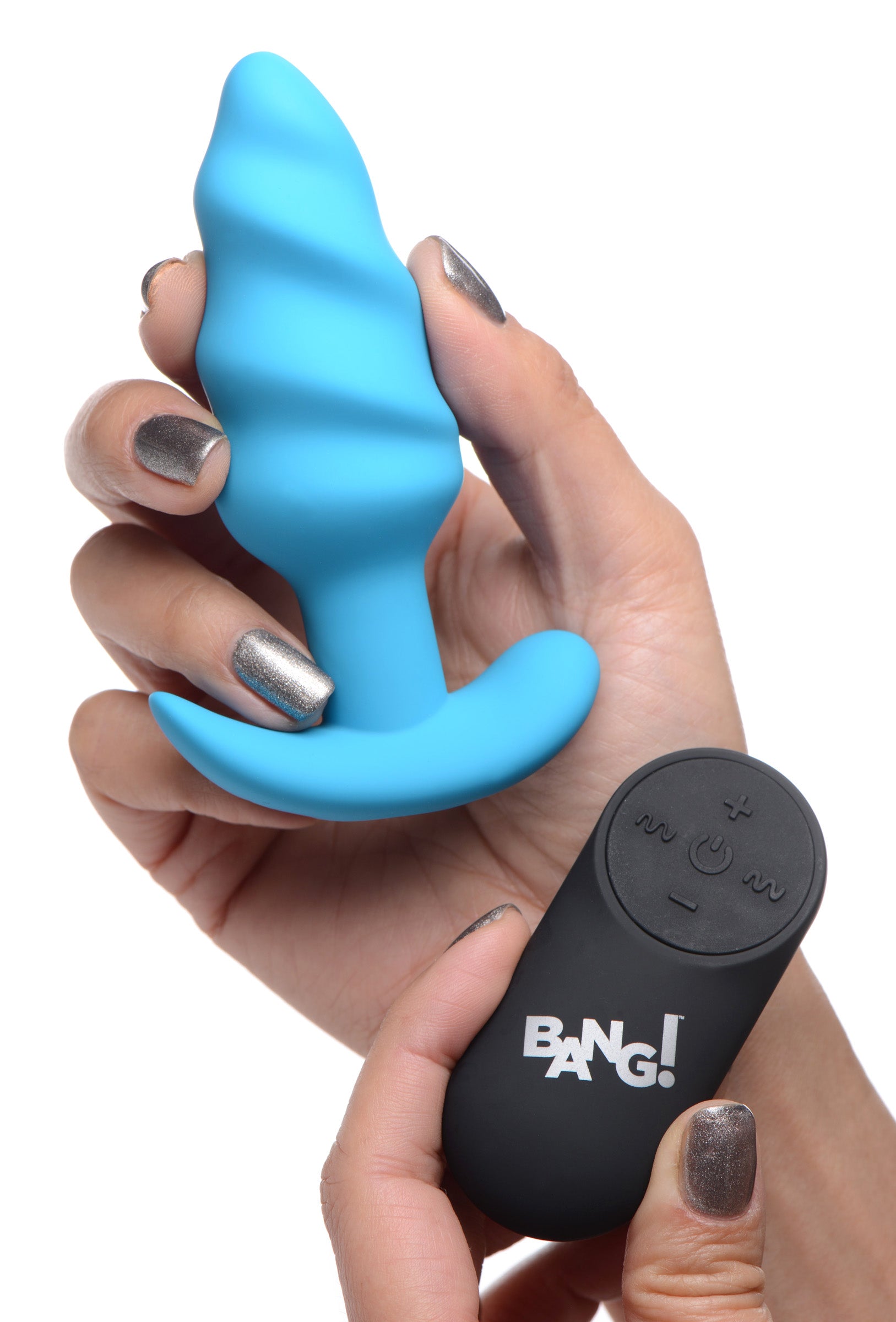 Remote Control 21X Vibrating Silicone Swirl Butt Plug - Blue - UABDSM