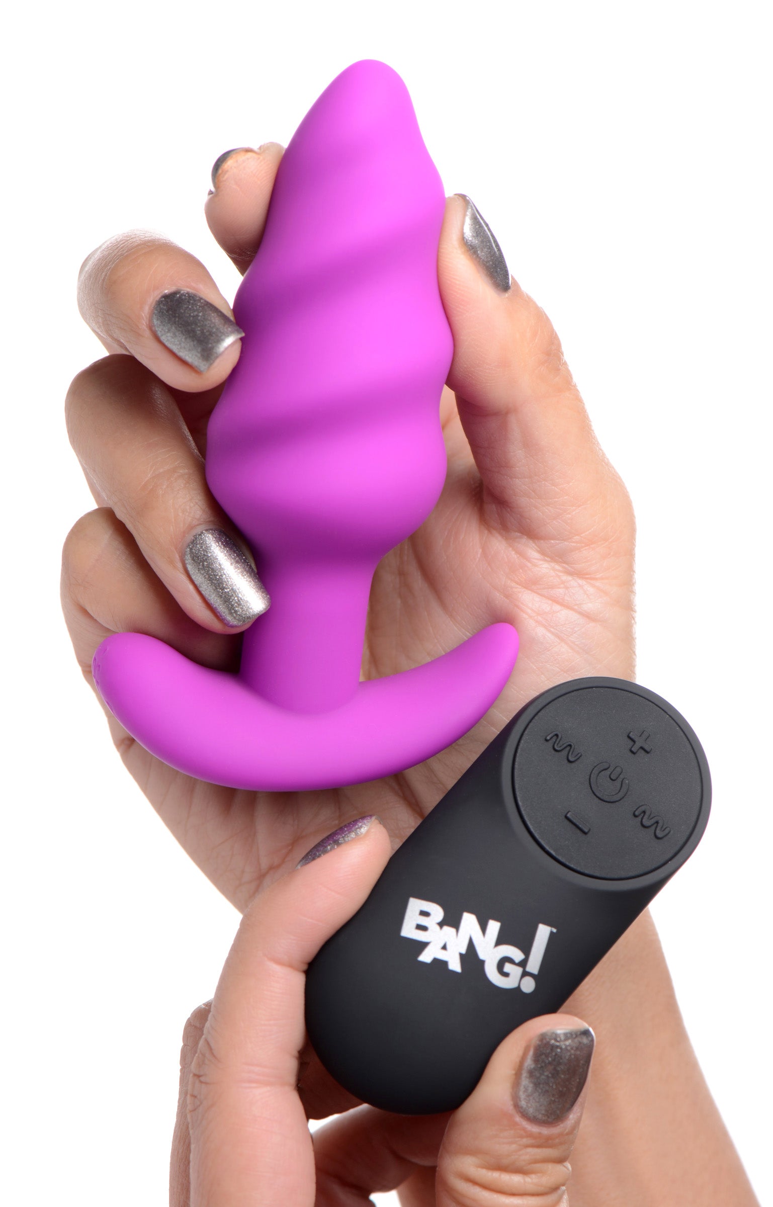 Remote Control 21X Vibrating Silicone Swirl Butt Plug - Purple - UABDSM