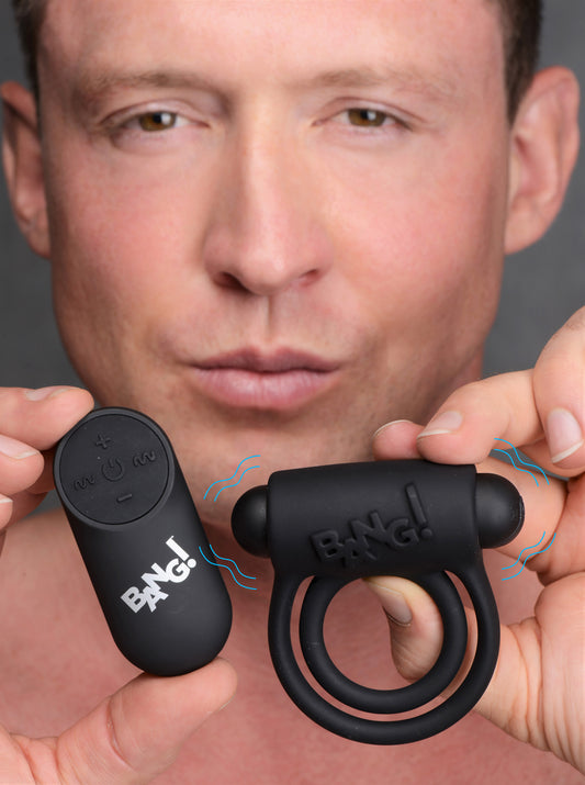 Remote Control 28X Vibrating Cock Ring and Bullet - Black - UABDSM
