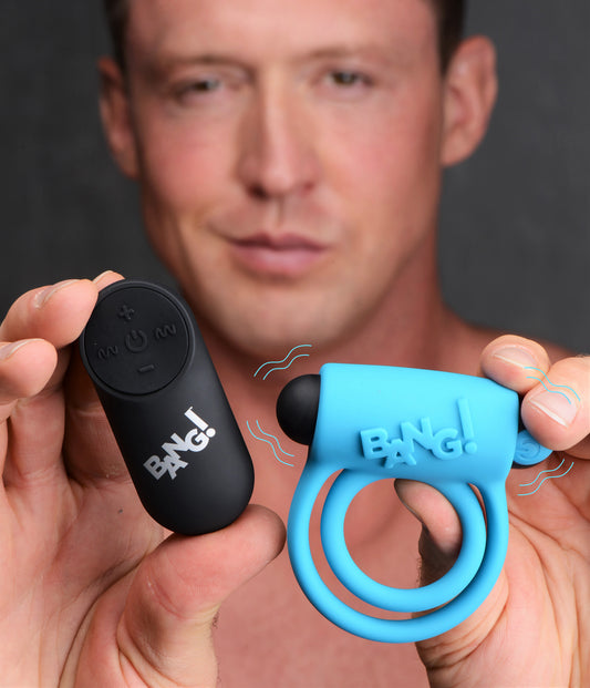 Remote Control 28X Vibrating Cock Ring and Bullet - Blue - UABDSM