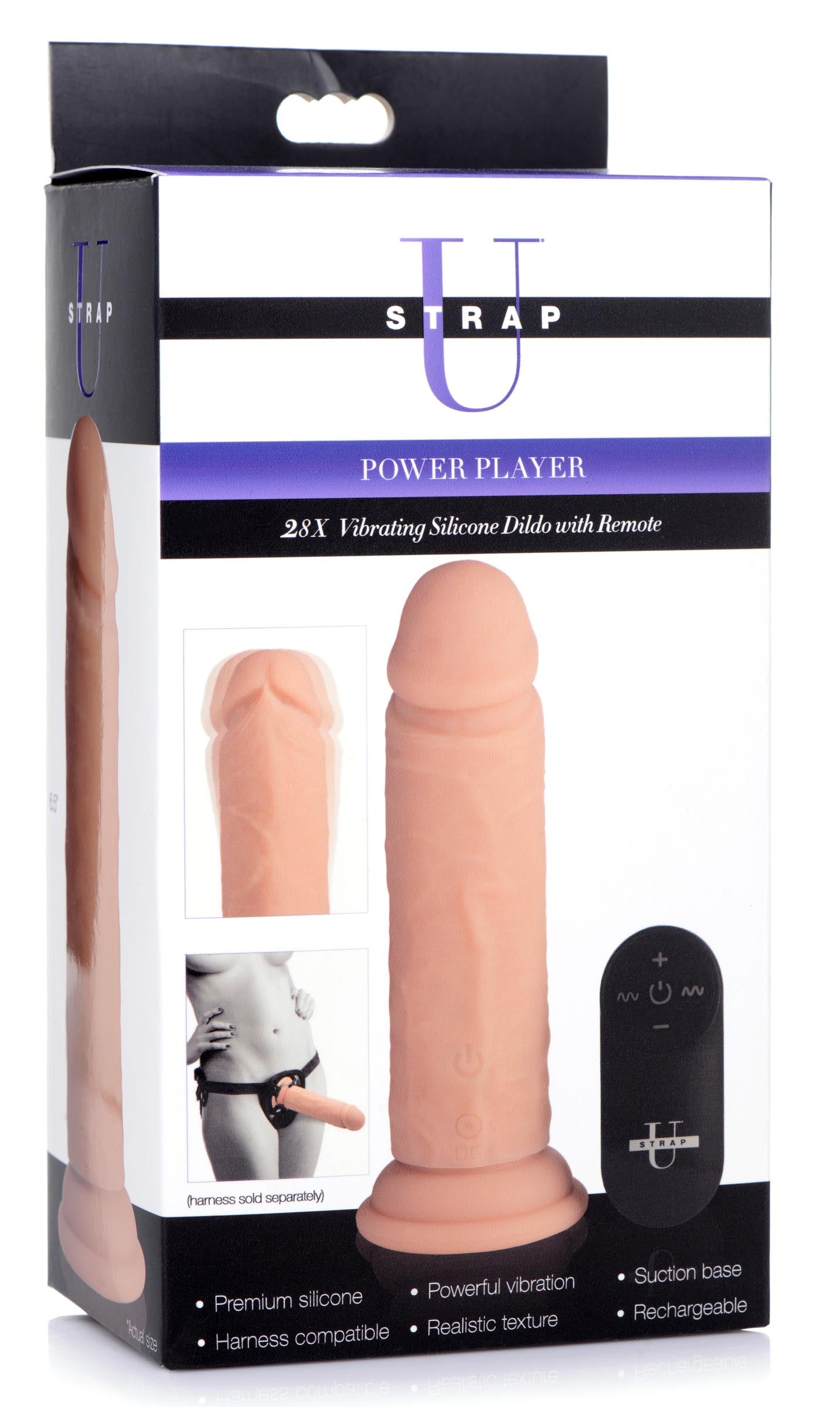 Power Player 28X Vibrating Silicone Dildo with Remote - Light - UABDSM