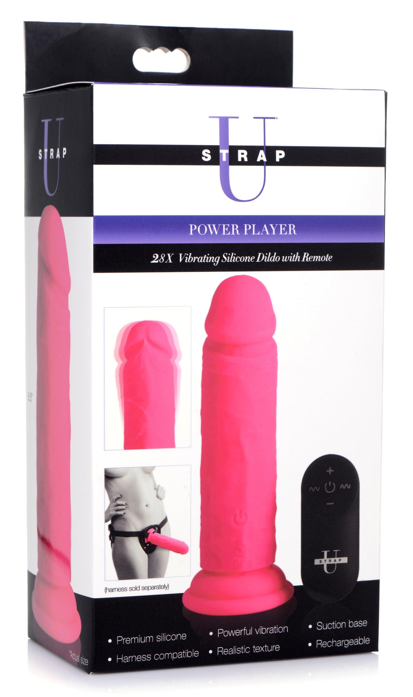 Power Player 28X Vibrating Silicone Dildo with Remote - Pink - UABDSM