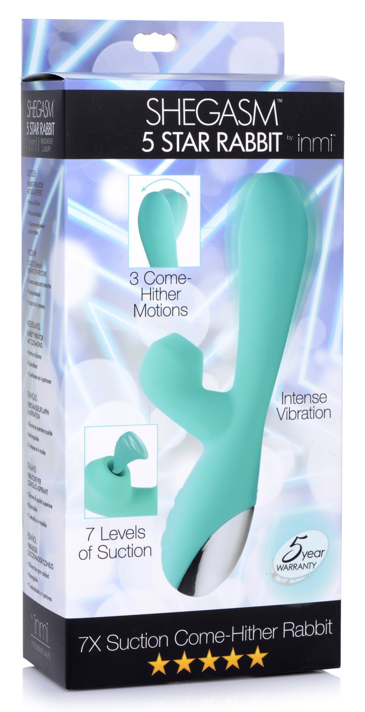 Shegasm 5 Star 7X Suction Come-Hither Silicone Rabbit - Teal - UABDSM