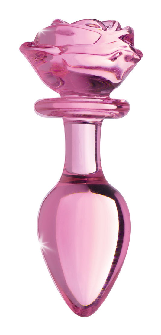 Pink Rose Glass Anal Plug - Large - UABDSM
