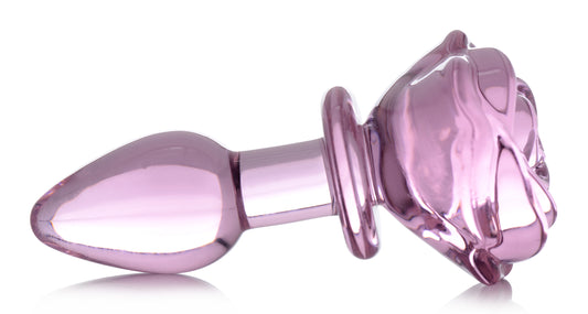 Pink Rose Glass Anal Plug - Small - UABDSM