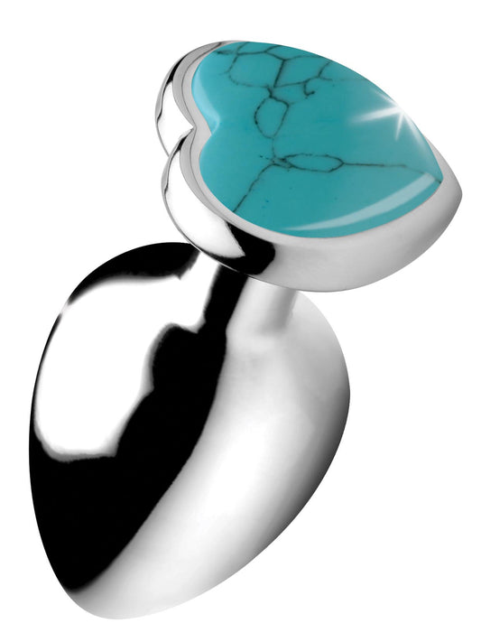Authentic Turquoise Gemstone Heart Anal Plug - Large - UABDSM