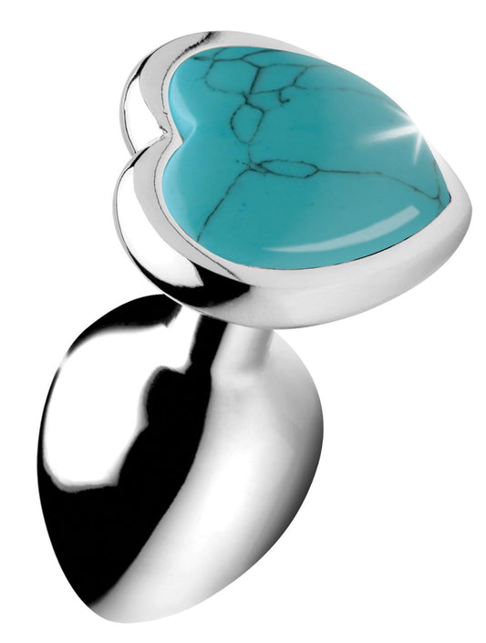 Authentic Turquoise Gemstone Heart Anal Plug - Small - UABDSM