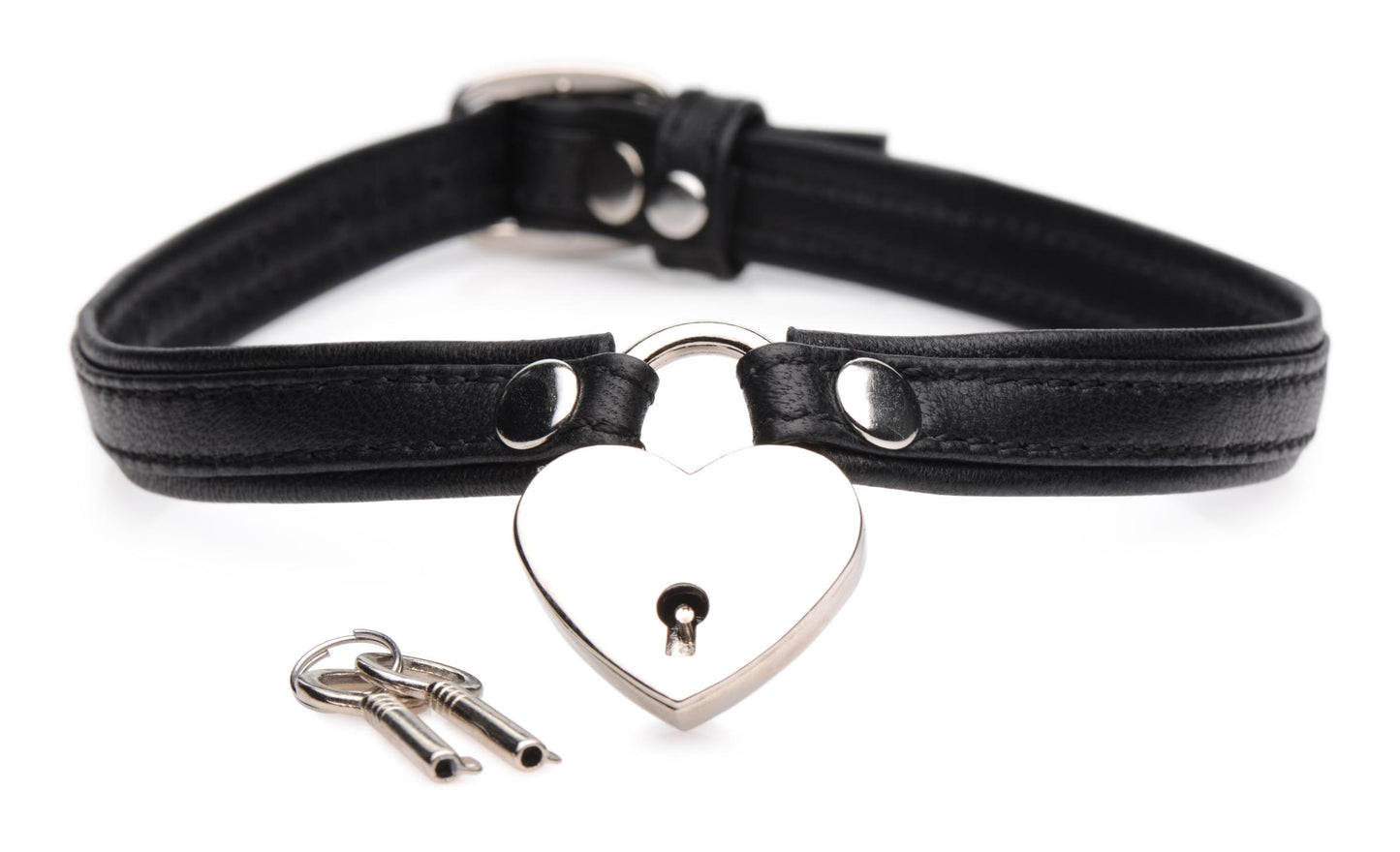 Heart Lock Leather Choker with Lock and Key - Black - UABDSM