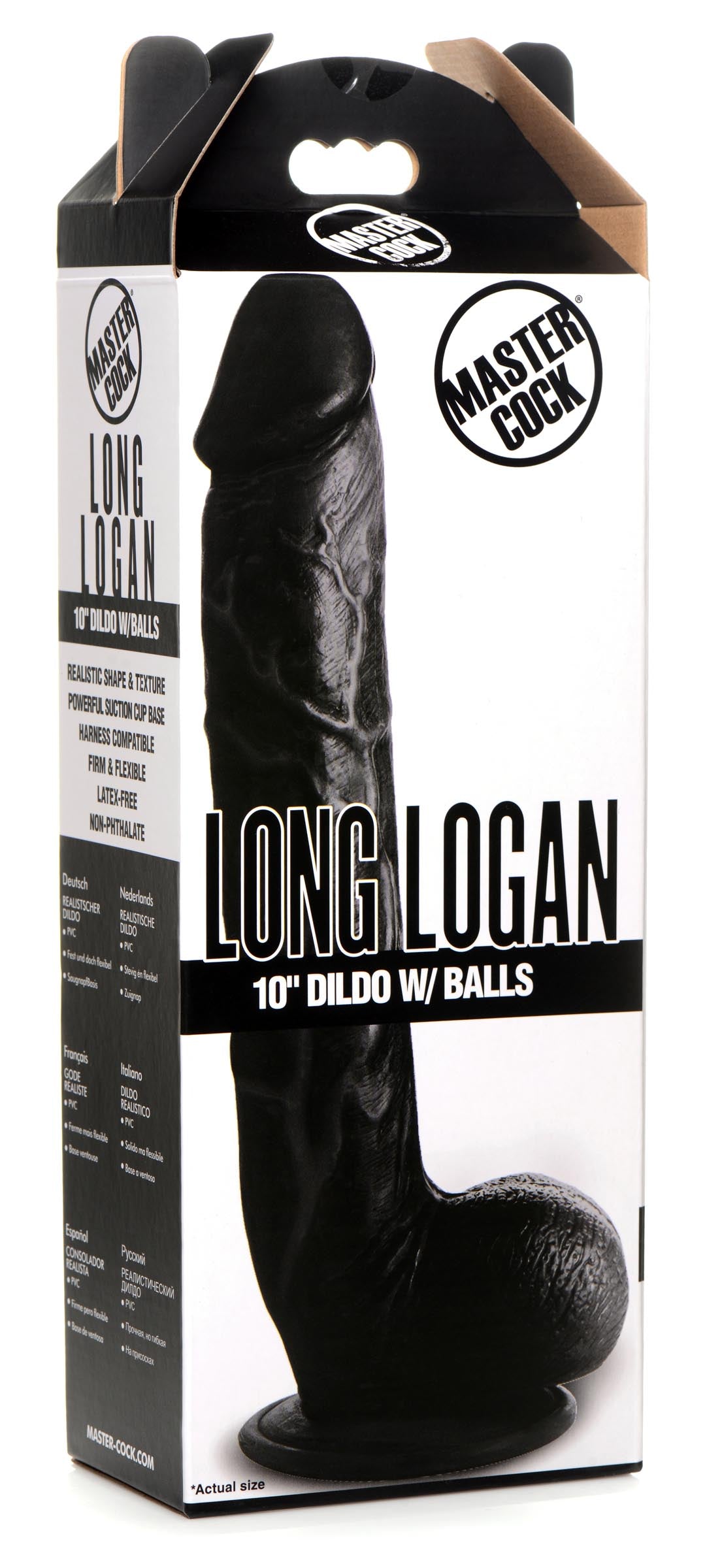 Long Logan 10 Inch Dildo with Balls - Black - UABDSM