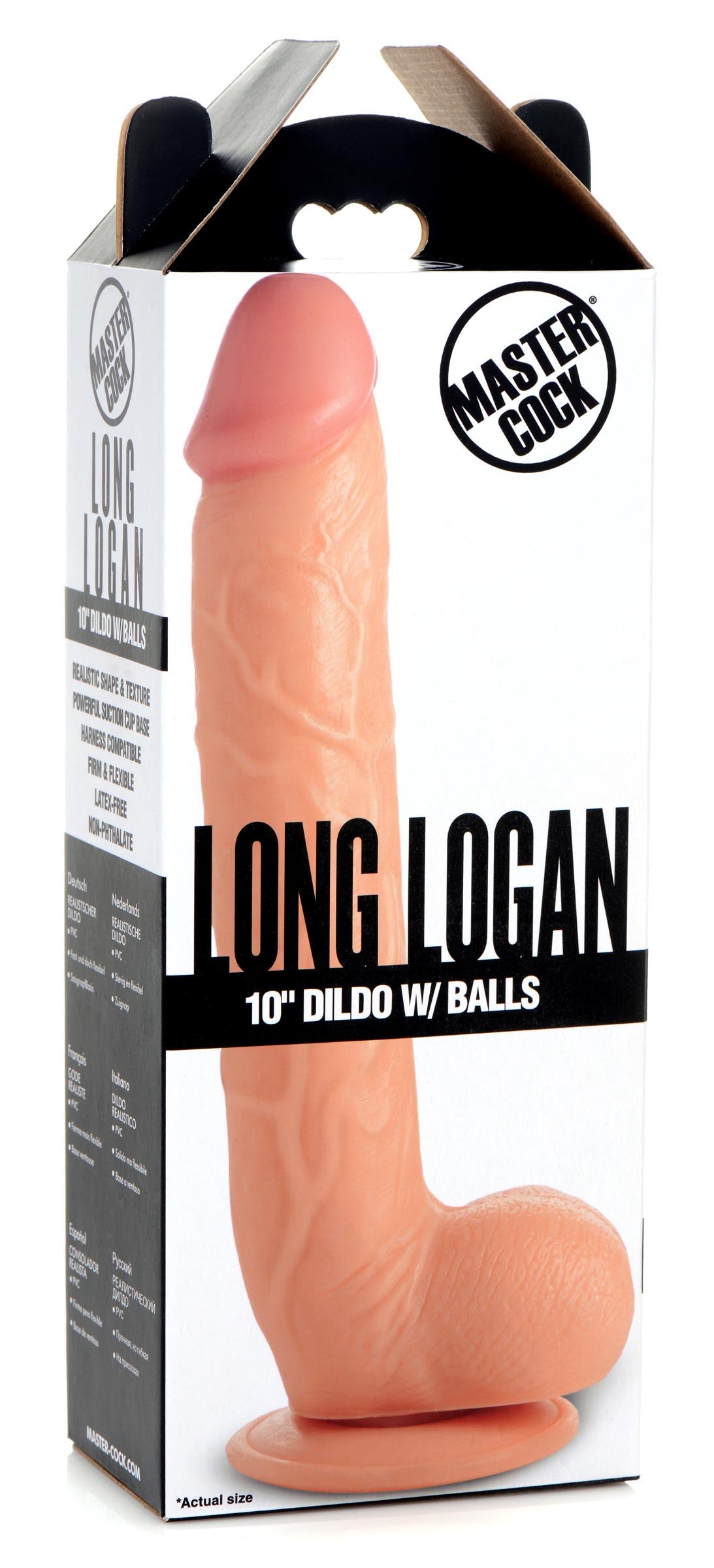 Long Logan 10 Inch Dildo with Balls - Light - UABDSM