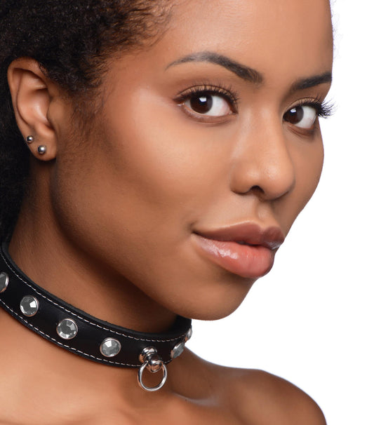 Bling Vixen Leather Choker with Rhinestones - Clear - UABDSM