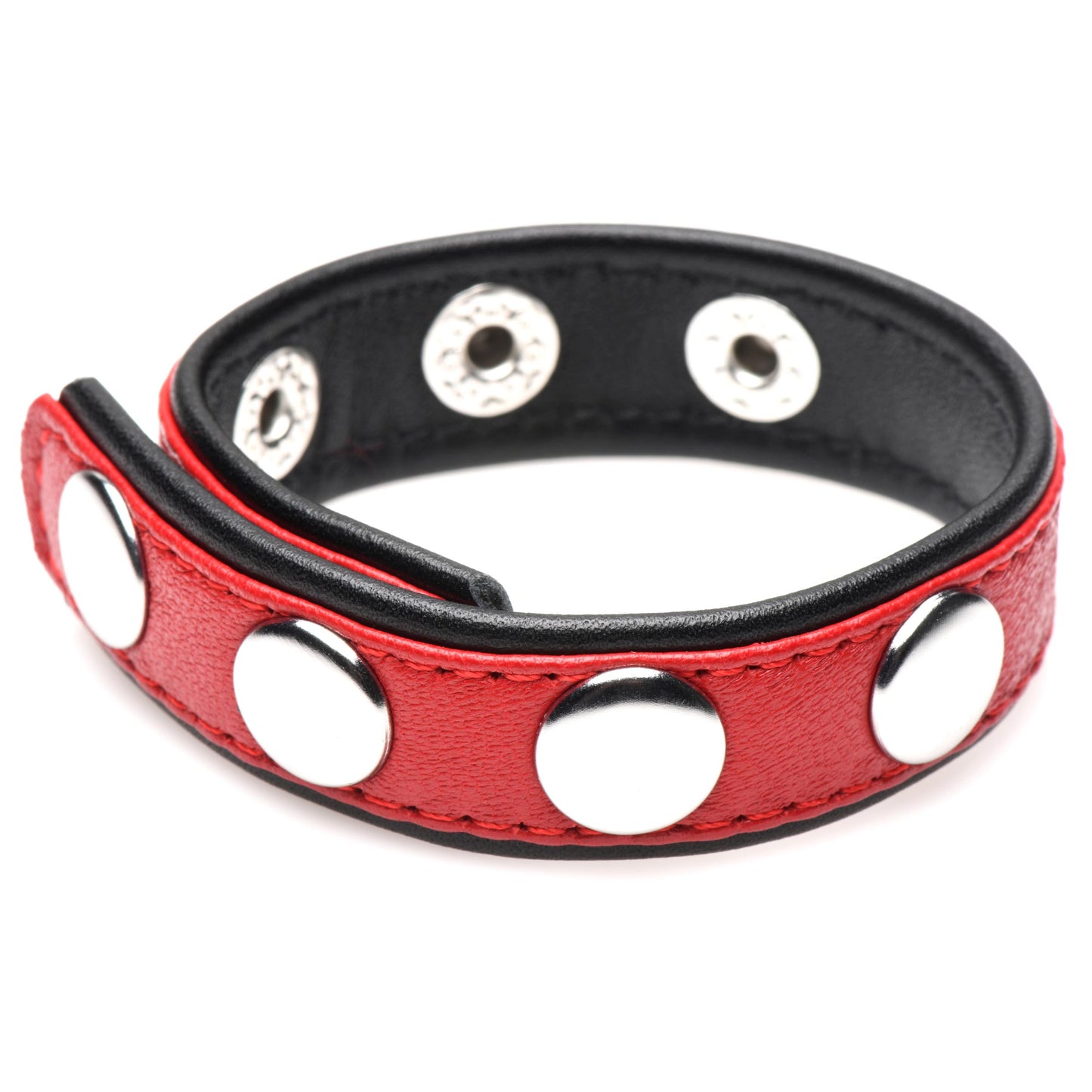 Leather Speed Snap Cock Ring - Red - UABDSM