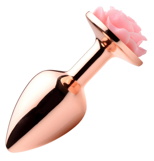 Rose Gold Anal Plug with Pink Flower - Small - UABDSM