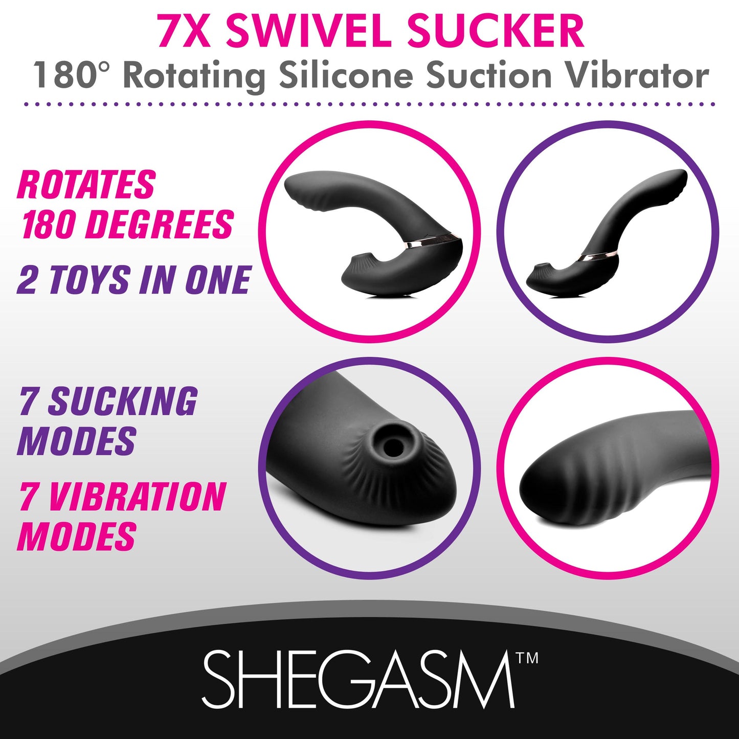 7X Swivel Sucker 180 Rotating Silicone Suction Vibrator - UABDSM