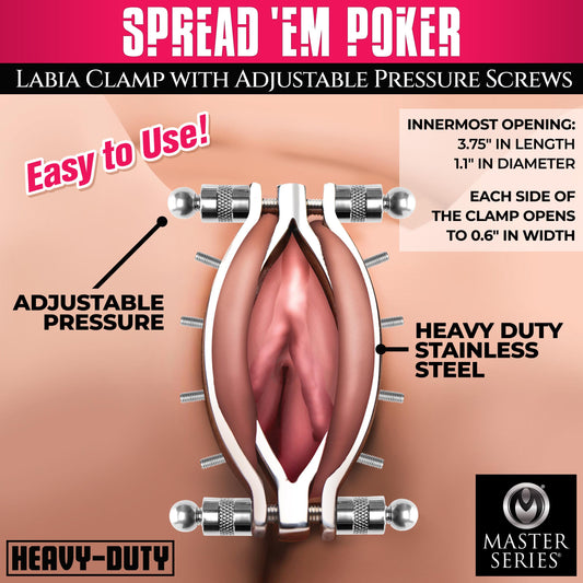 Spread Em Stainless Steel Poker Labia Clamp with Adjustable Pressure Screws - UABDSM