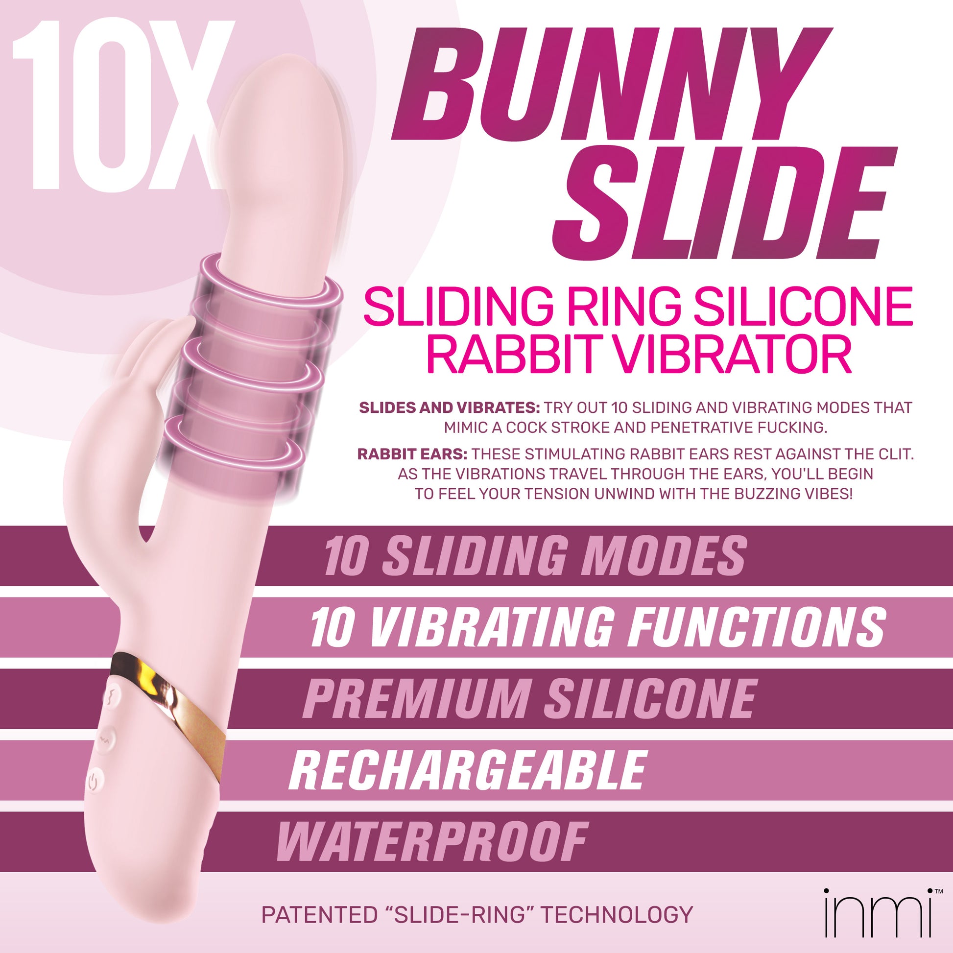 10X Bunny Slide Ring Silicone Vibrator - UABDSM