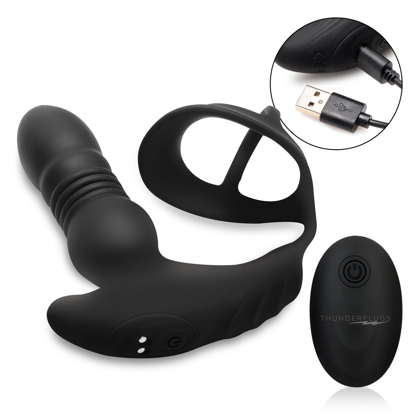 Thrusting Vibrator with Cock and Ball Ring and Remote - UABDSM