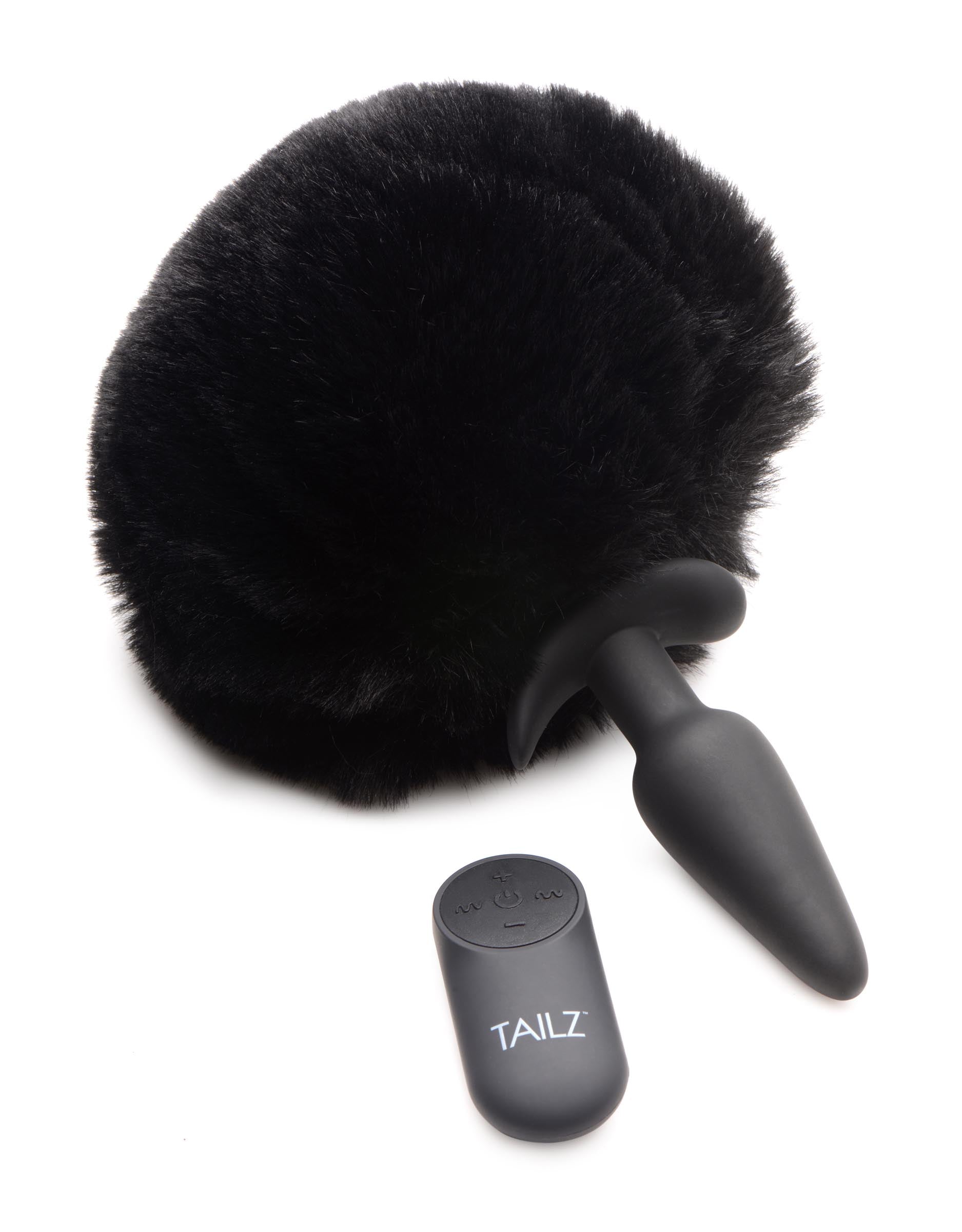 Large Vibrating Anal Plug with Interchangeable Bunny Tail - Black - UABDSM